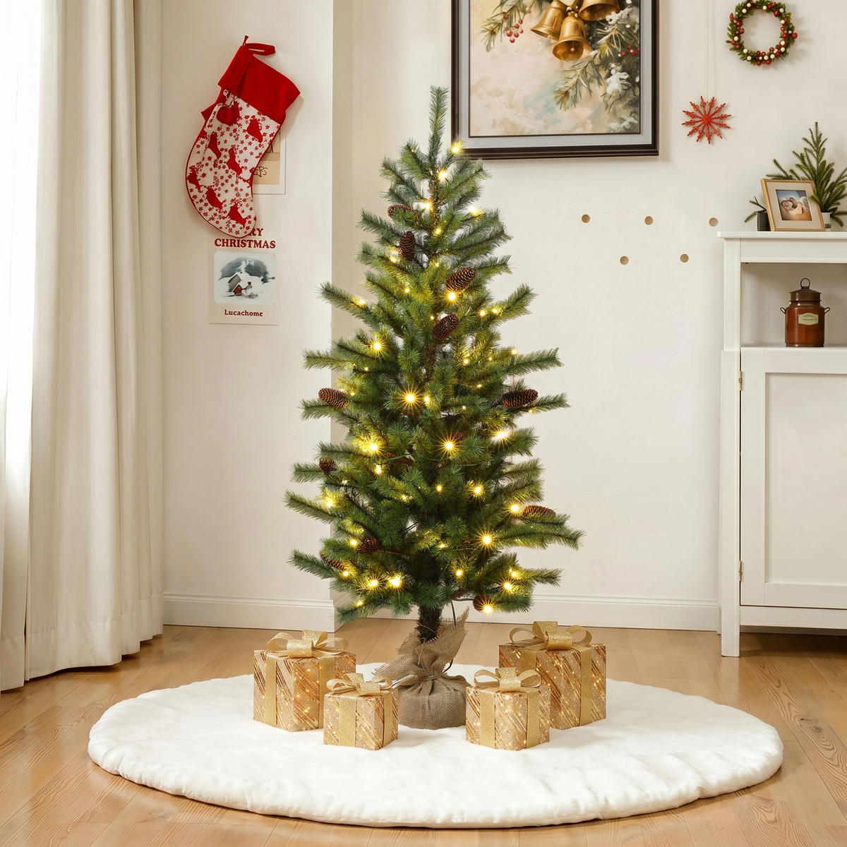 WEIHNACHTSBAUM 138 cm mit 80 LEDs, Kiefern-Optik, Grün - Grün, Kunststoff (138cm) - Hometopia