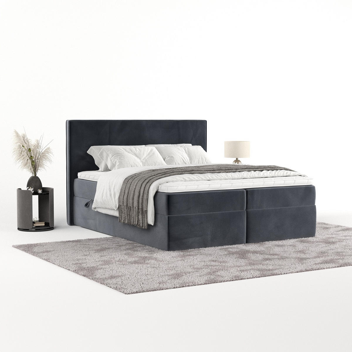 BOXBETT Nuvia 140/200 cm Dunkelgrau im Kronos Stoff - Dunkelgrau/Schwarz, Holz/Holzwerkstoff (140/200cm) - AltaBeds