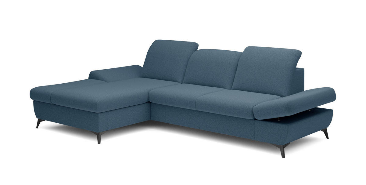 ECKSOFA FELICE L-S Dunkelblau Geflochtener Stoff mit Schlaffunktion - Dunkelblau, Holz (284/166cm) - MASSENO