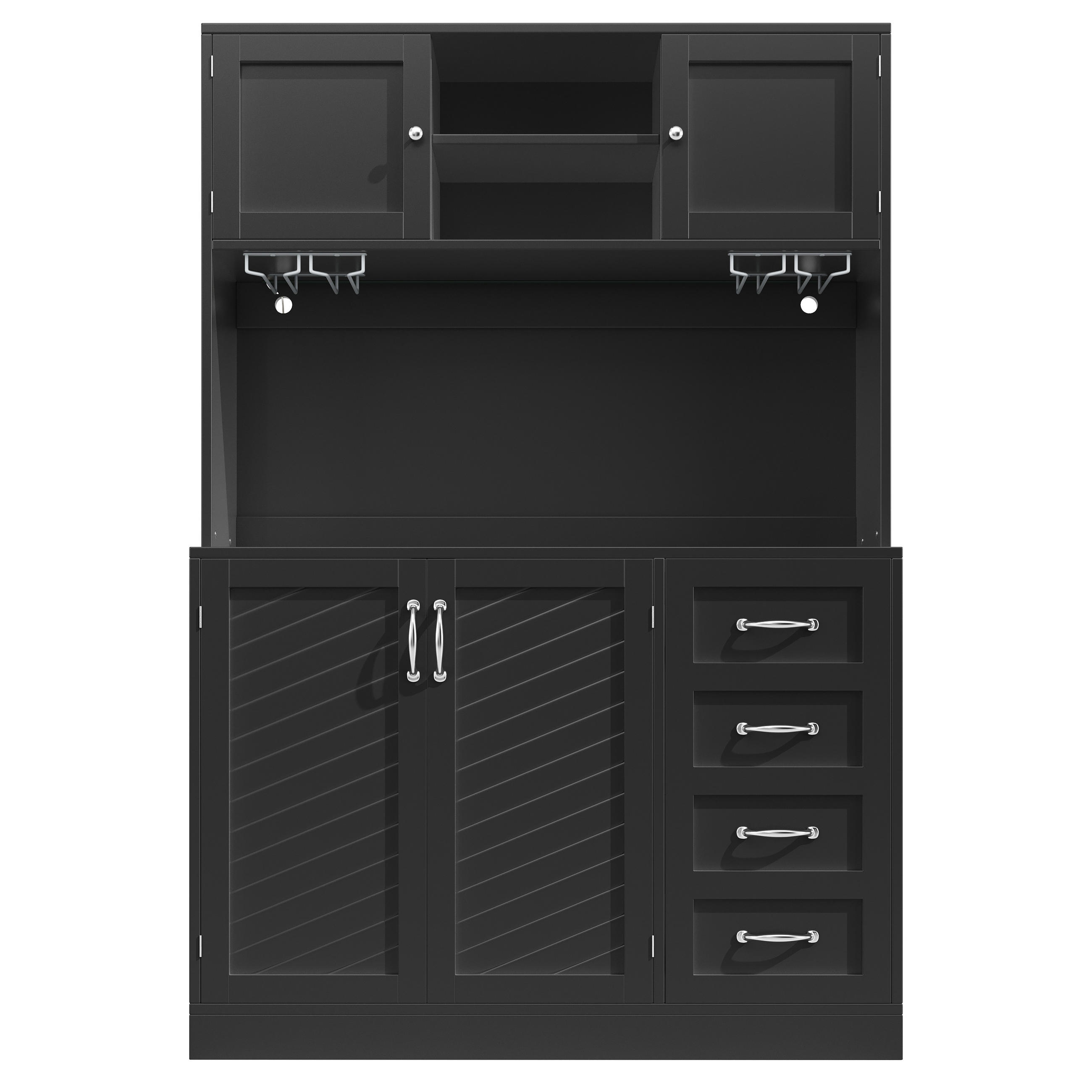 BUFFETSCHRANK Kombi Schwarz 120/40/188 cm - Schwarz, Holz (120/188/40cm) - PANGIVO