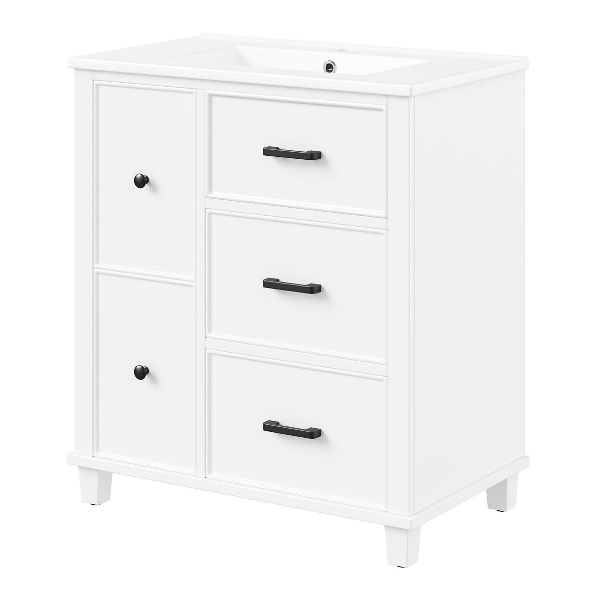 WASCHTISCH 76,5cm Keramikbecken 5 Schubladen Weiß lackiert - Weiß, Holzwerkstoff (76.5/83.5/47cm) - Urban Meuble