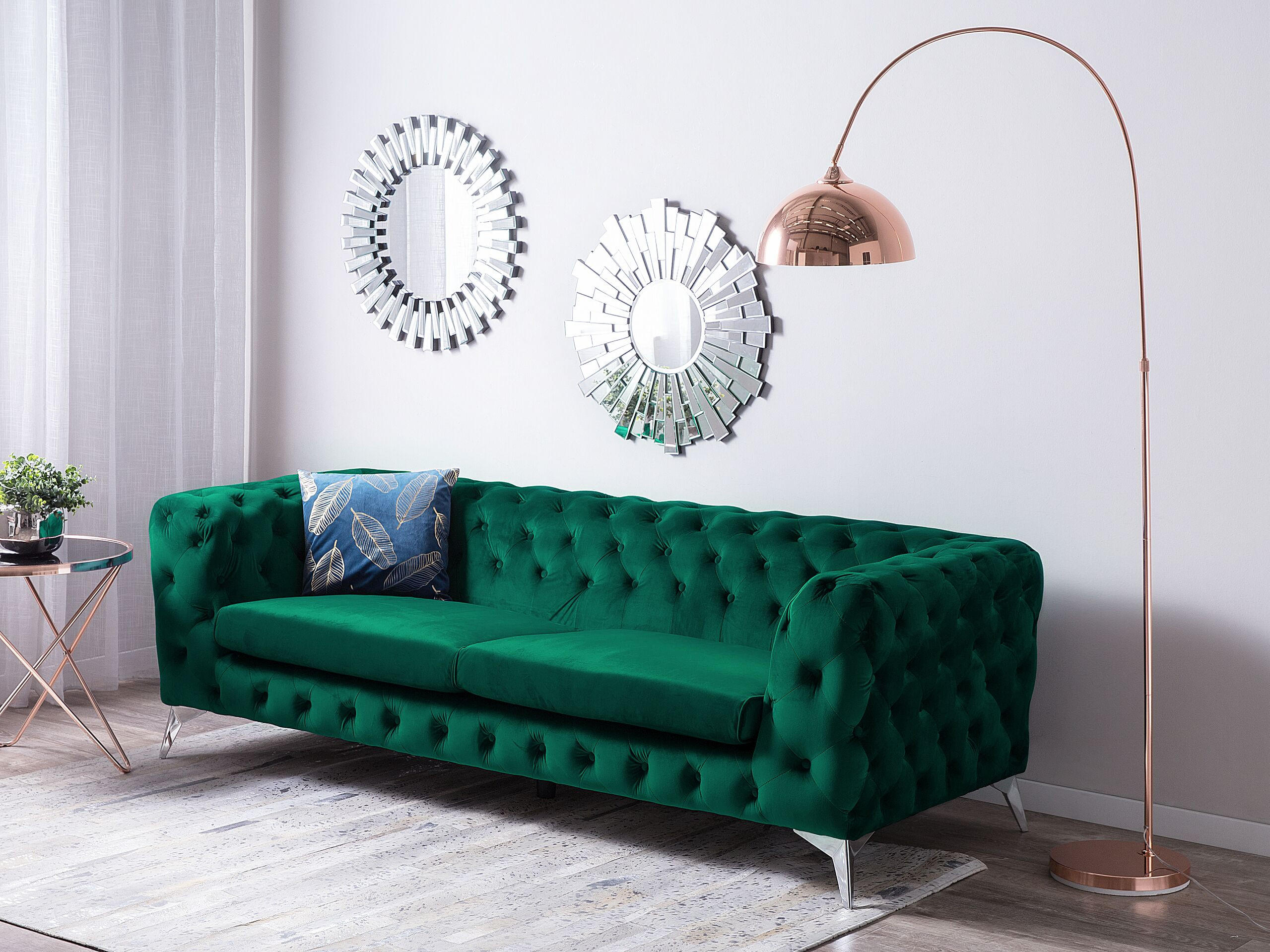 3-SITZER-SOFA Samtstoff Grün Sotra - Hellgrün, Textil (224/70/85cm) - Beliani