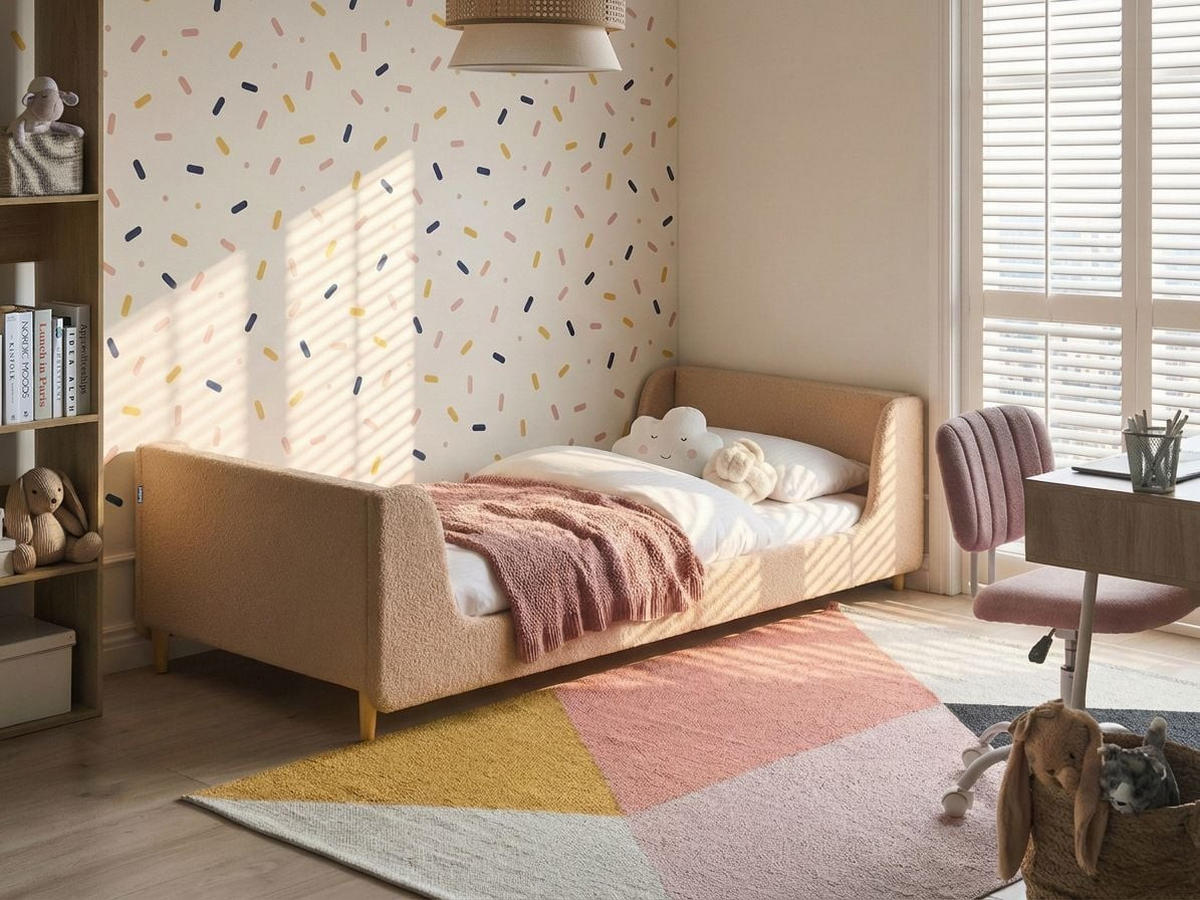 KINDERBETT Bouclé 90/200 cm Beige Laye - Beige/Braun, Textil (90/200cm) - Beliani