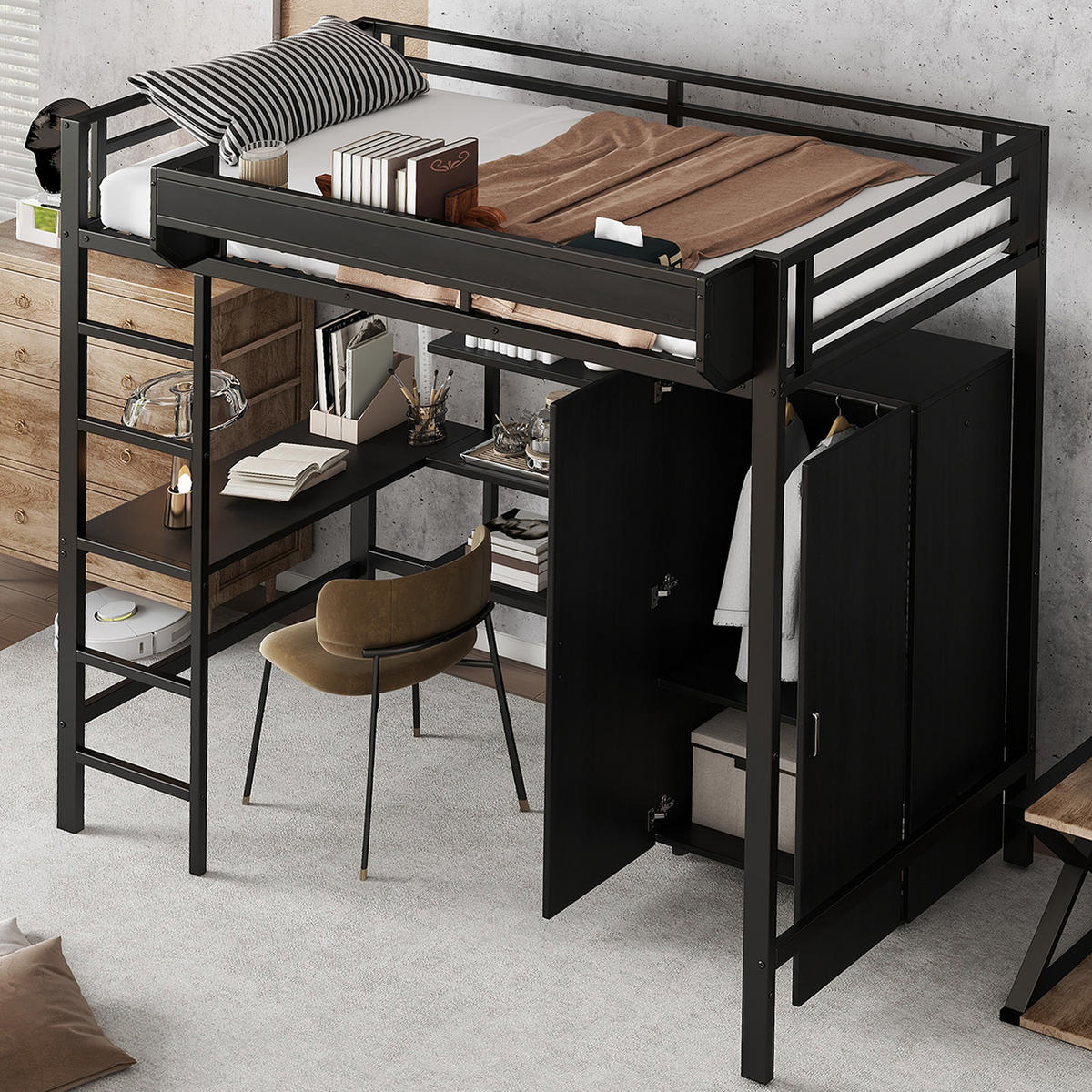 HOCHBETT 90x200 cm Metall Schrank schwarz - Schwarz, Metall (90/200cm) - LEBENLANG