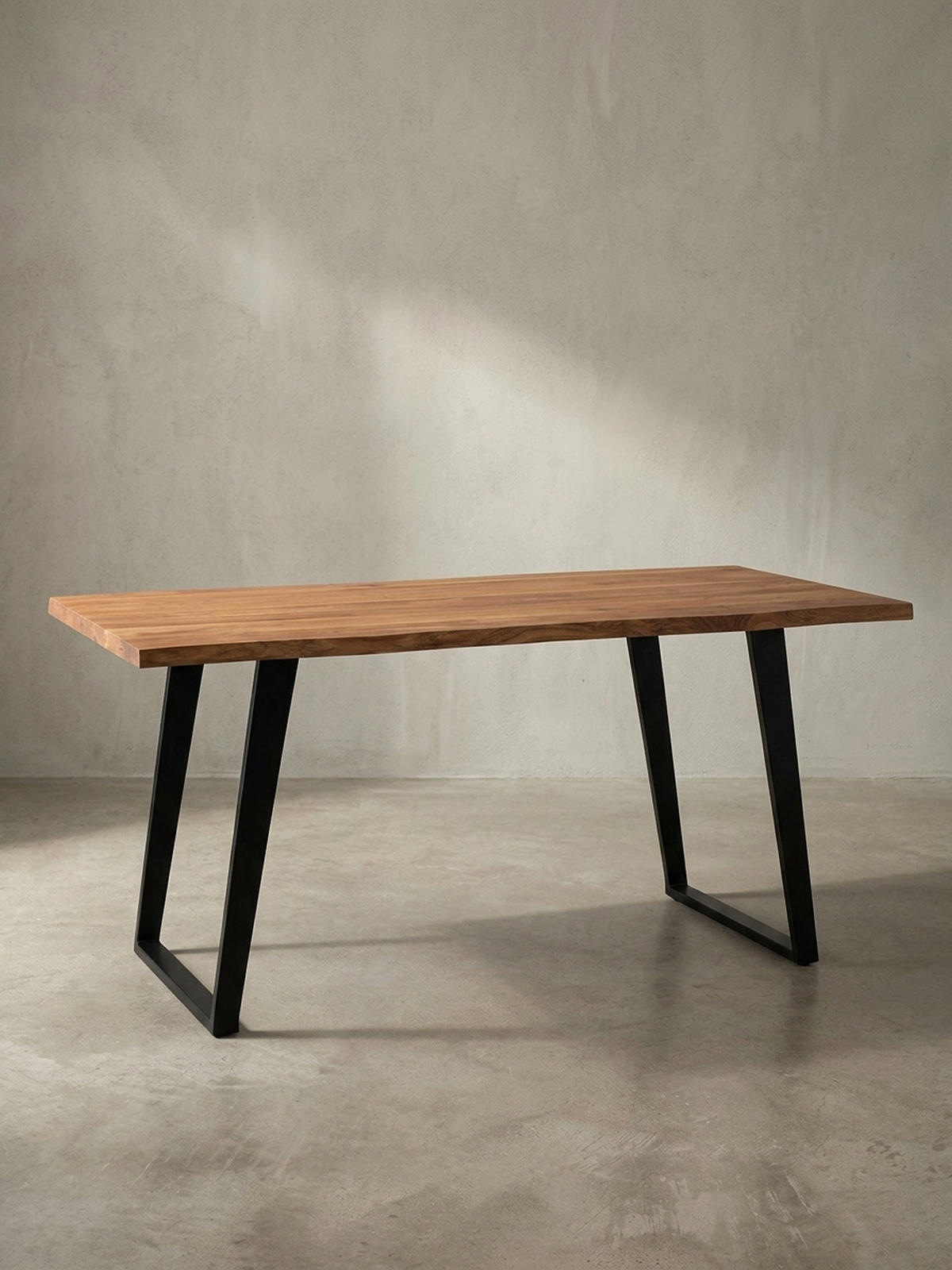 SCHREIBTISCH Massivholz Baumkante U-Gestell Handarbeit ATOLL, Goldbraun-Schwarz 200x100x76 cm - Schwarz/Braun, Holz/Metall (100/200/76cm) - KADIMA DESIGN