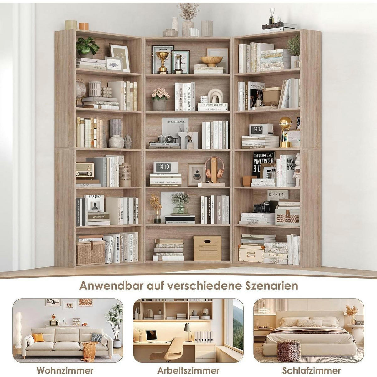 BÜCHERREGAL Helleiche 180 x 60 x 23,5 cm - Sandfarben, Holzwerkstoff (60/180/23.5cm)