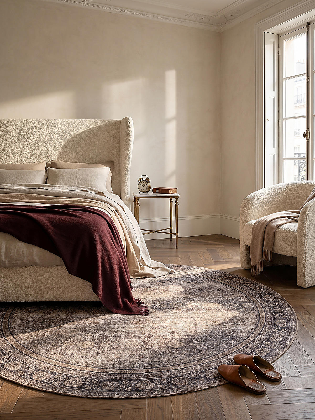 TEPPICH Kurzflor, waschbar, mit floralen Ornamenten, VERNANTE in Braun-Grau, Ø 120 cm - Braun, Textil (120/120cm) - KADIMA DESIGN