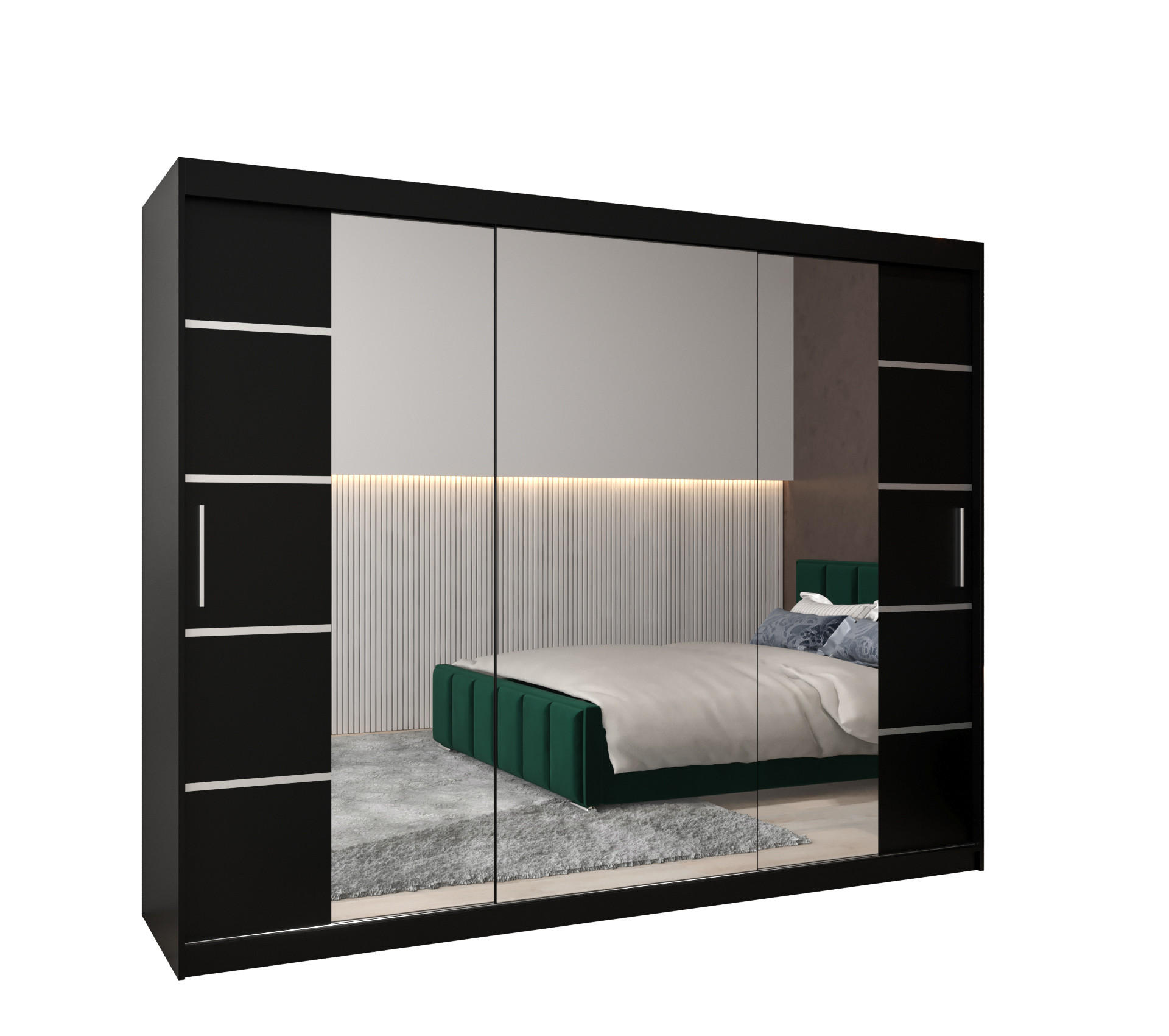 Abiks Möbel Schwebetürenschrank Schwarz, Silber 250x200x62 cm