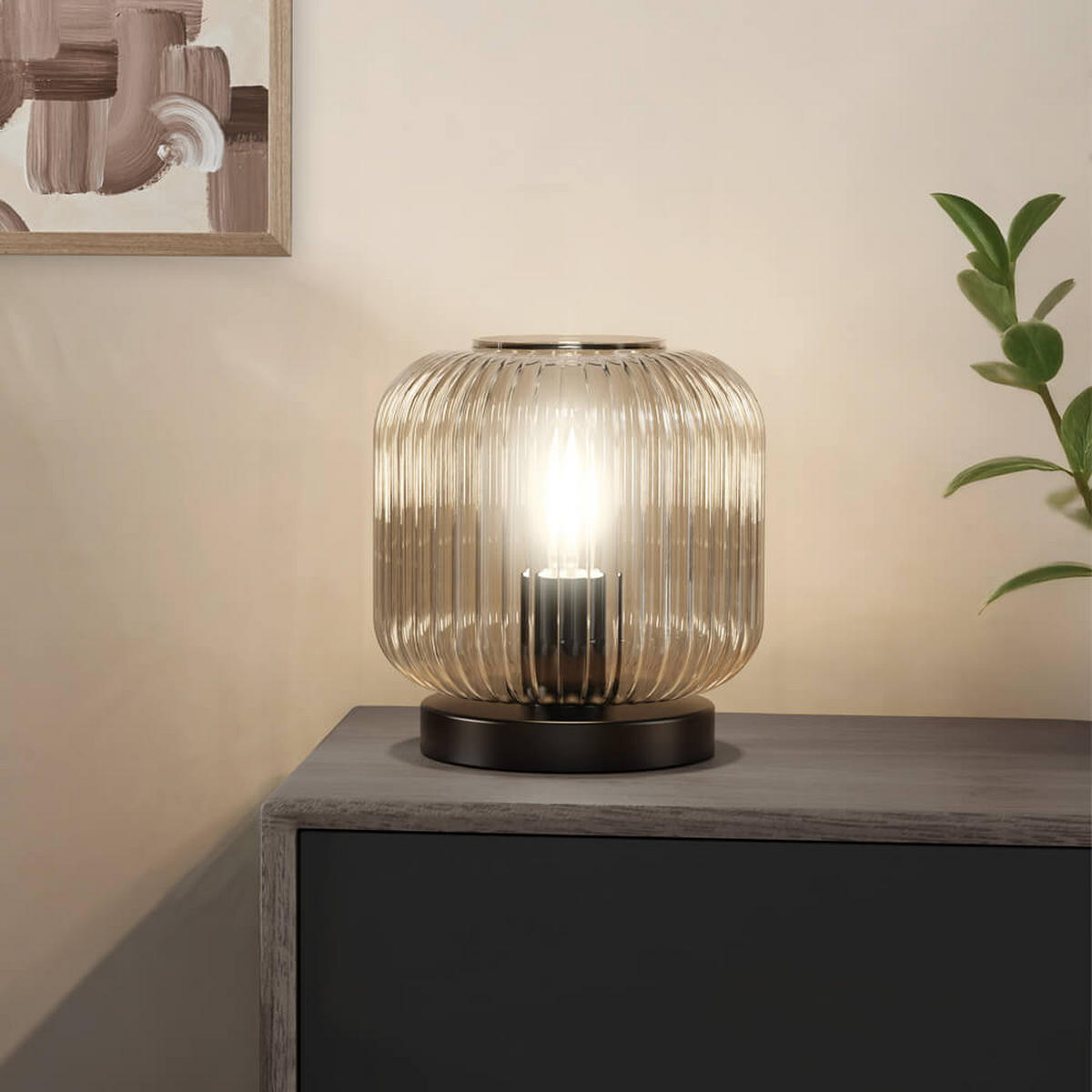 TISCHLAMPE LILY - Rauchgrau, Tischlampe - Grau, Glas (20/20/20.7cm) - Home Deluxe