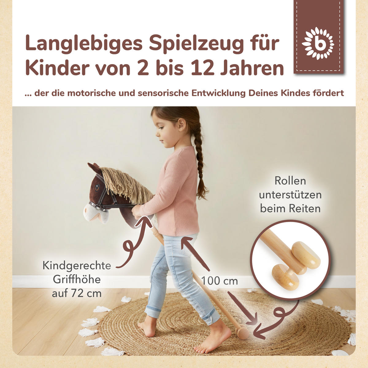 STECKENPFERD Kinder Coco aus Holz - Braun, Textil (24/100cm) - Bieco Spielwaren