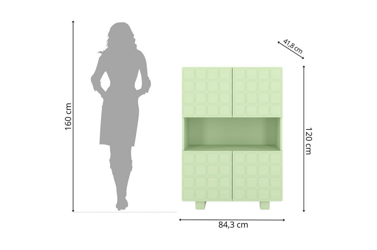 HIGHBOARD Cubo Long, Geometrische 3D Fronten, 85 x 120 cm, Grün - Pastellgrün, Holz/Holzwerkstoff (84.3/120/41.8cm) - Skandica