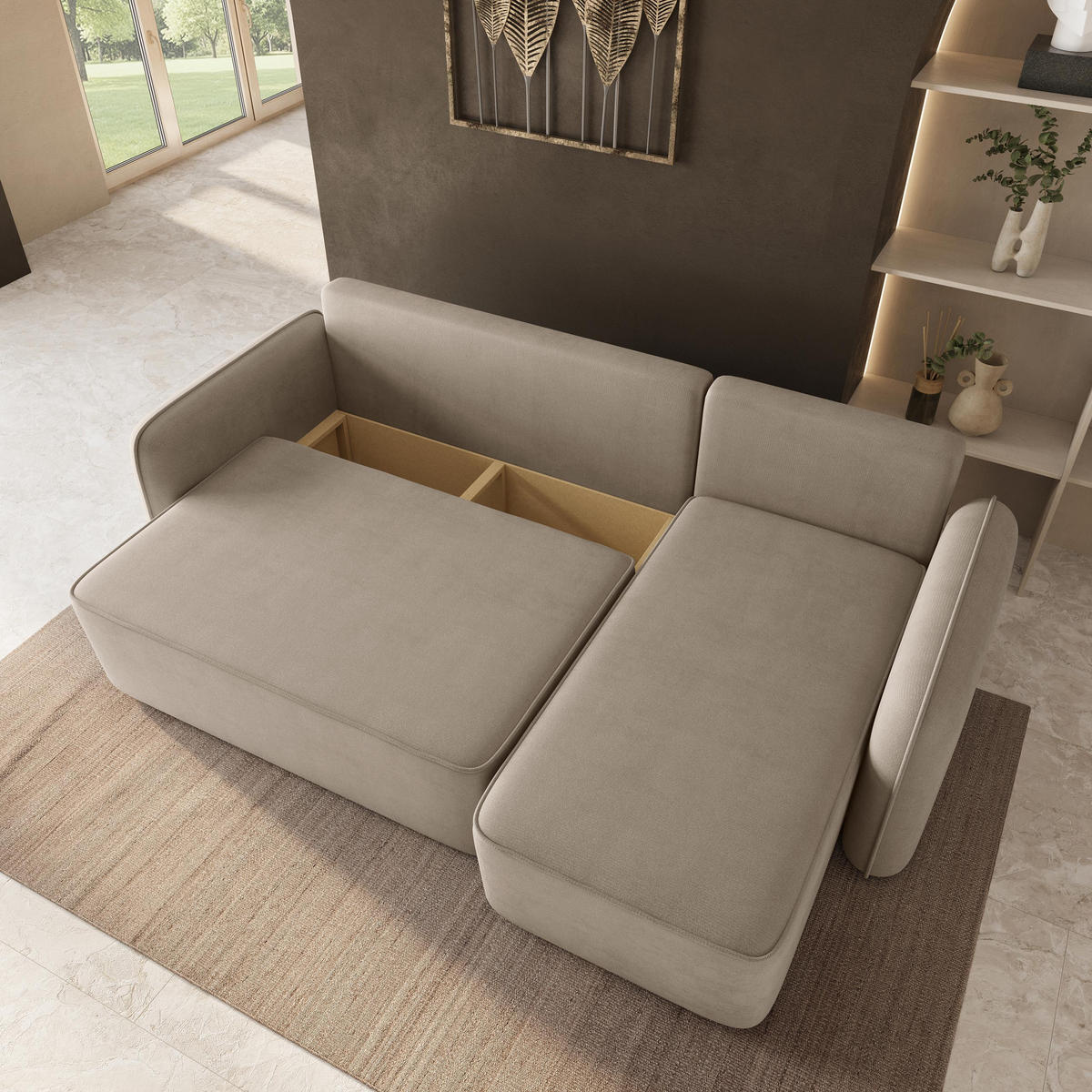 ROHOVÁ Sedačka DOLVER PAROS 02, Béžová - šedá/béžová, dřevo/textil (238/156cm) - MASSENO