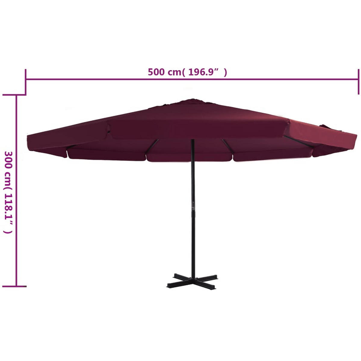 SONNENSCHIRM Mit Aluminium-Mast 500 Cm Bordeauxrot - Rot, Textil (500/500cm) - vidaXL