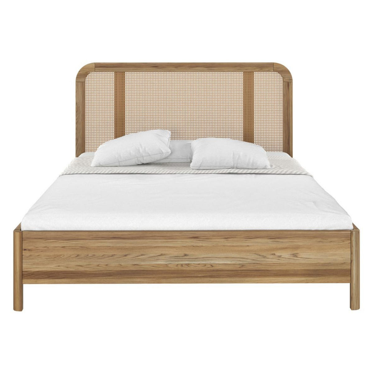 MASSIVHOLZBETT Harmark, Rattan - Kopfteil, Eiche Antik - geölt, 180x200 - Eiche Wotan, Eichenholz/Holz (180/200cm) - Skandica