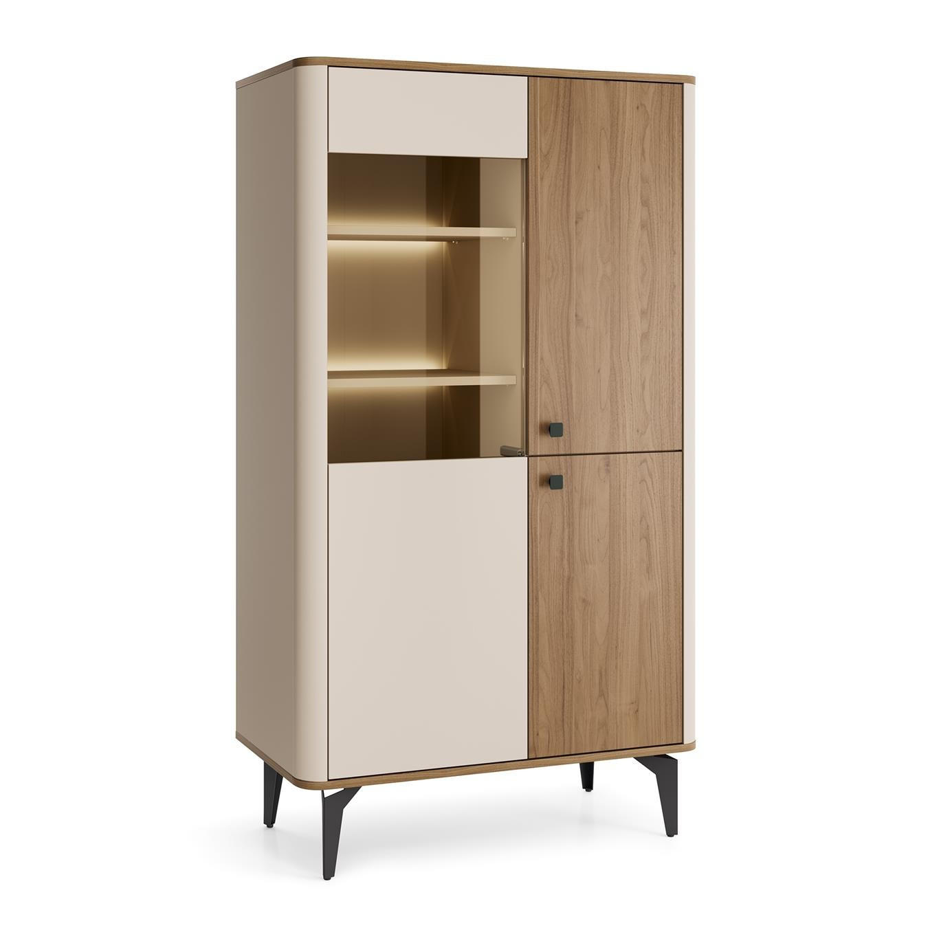 VITRINE Aurena Kaschmir mit Walnuss, mit LED - Schwarz/Braun, Holzwerkstoff (88/156/40cm) - Bettso