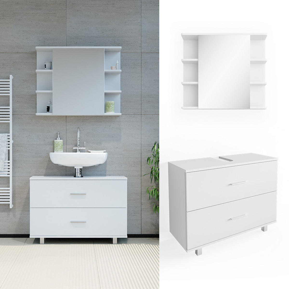 SADA NÁBYTKU DO KOUPELNY Ilias Bílá - bílá, kompozitní dřevo (80.2/60.8/33cm) - Vicco