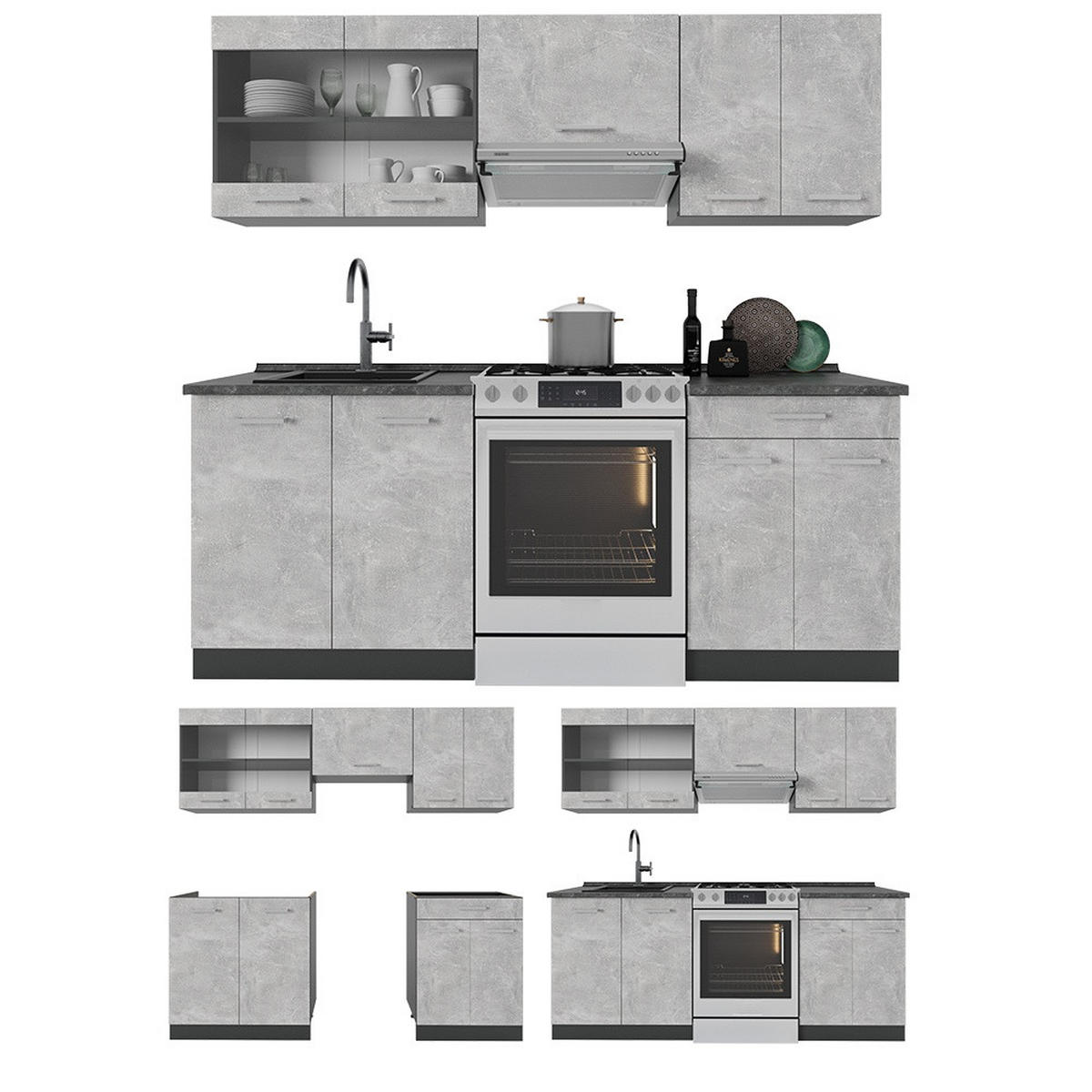 KUCHYŇSKÝ KOUT R-Line Beton/antracit 200 cm , PD Mramor - šedá/antracitová, kompozitní dřevo (200/81.6/60cm) - Vicco