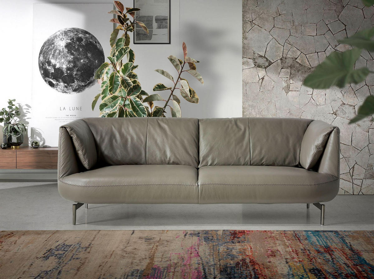 SOFA Graues Ledersofa 2-sitzig 175/90/78 cm - Edelstahlfarben/Grau, Leder (175/78/90cm) - ANGEL CERDA