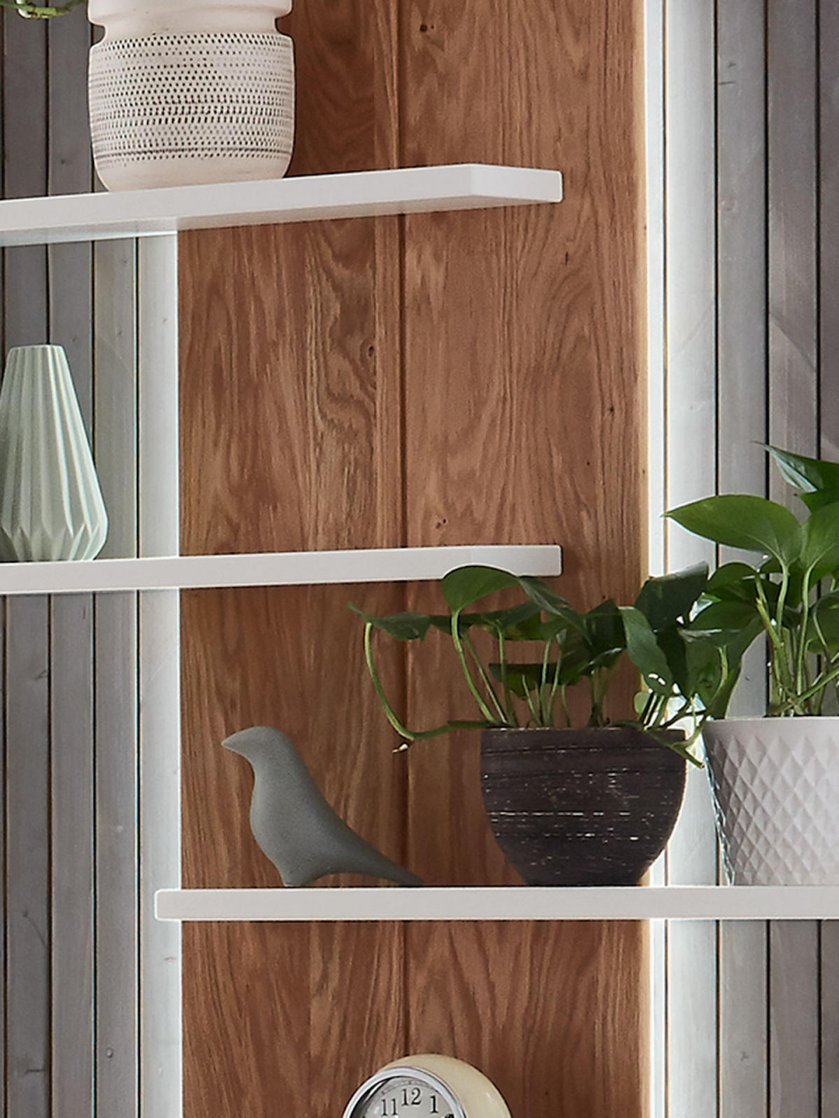 TV-LOWBOARD SET mit Wandregal weiß Olbia Wildeiche 202/45/67 cm - Weiß/Braun, Holz (202/67/45cm) - Casamia Massive Möbel