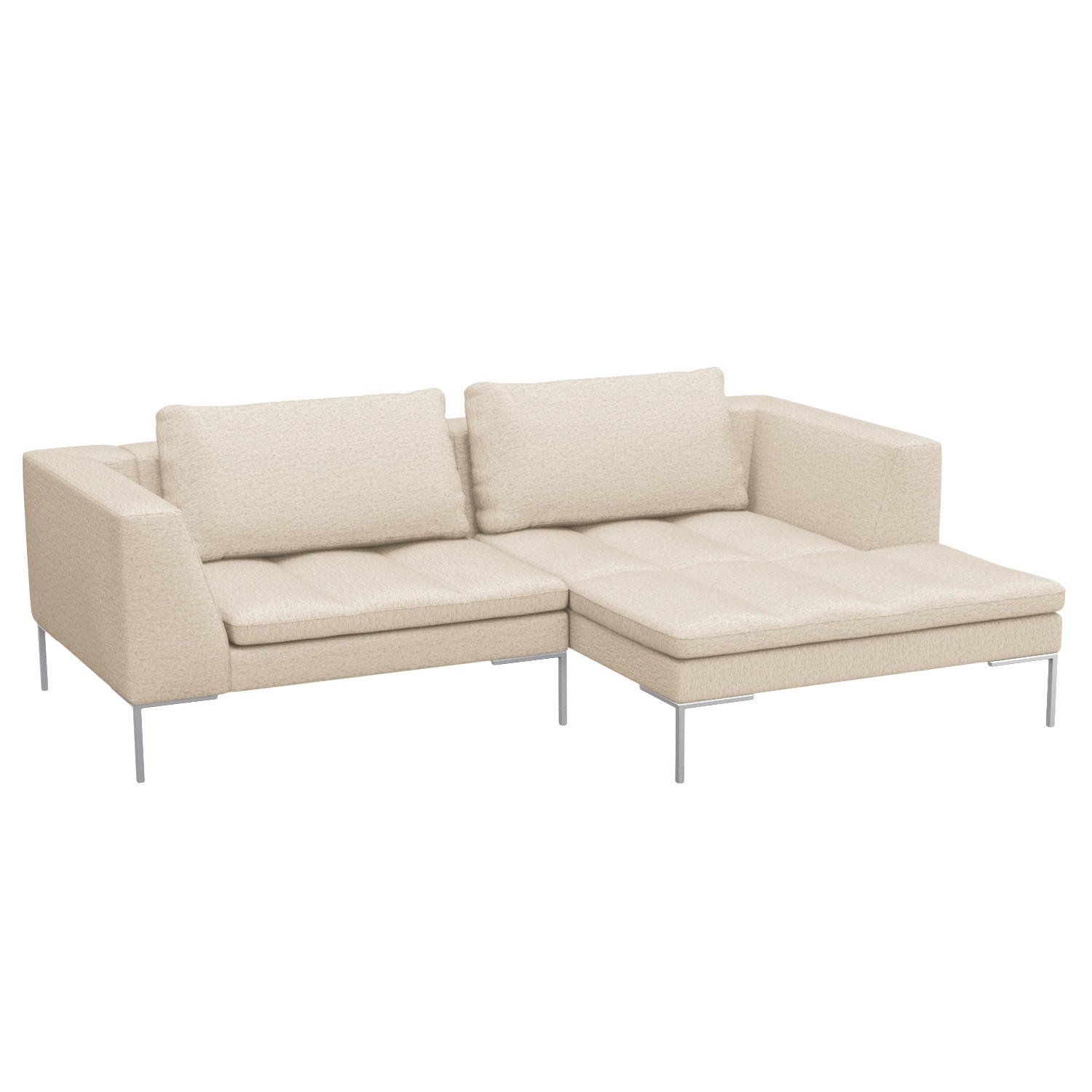 ECKSOFA mit breitem Ottomane - Webstoff - Chromfarben/Beige, Textil/Metall (244/170cm) - home24