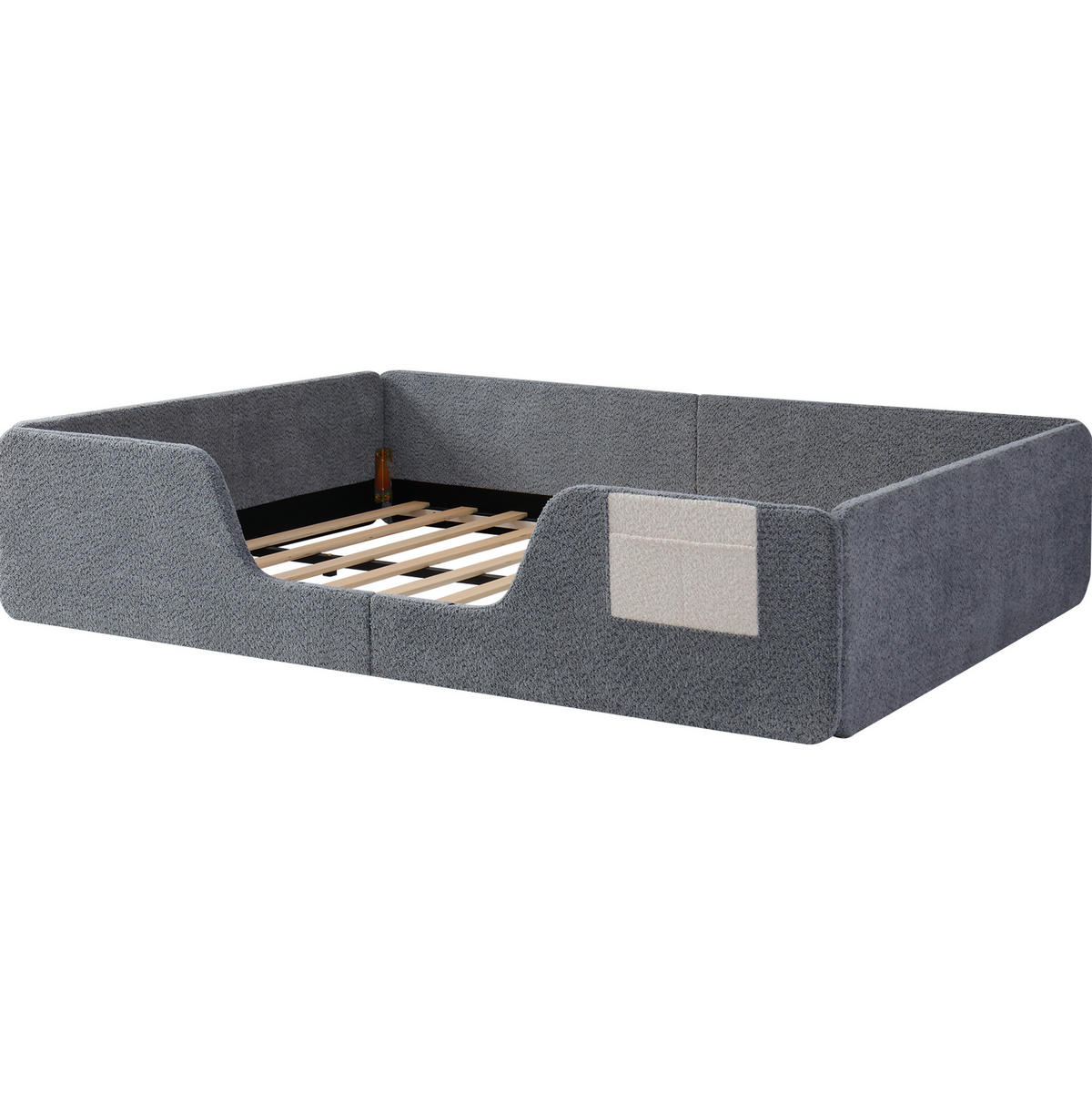 POLSTERBETT 140/200 cm grau aus Velours mit abnehmbaren Seitengittern - Grau, Textil (140/190cm) - OKWISH