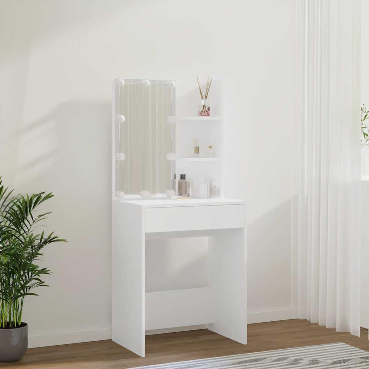 SCHMINKTISCH Mit Led Weiss 60/40/140 Cm - Weiß, Holzwerkstoff (40/140/60cm) - vidaXL