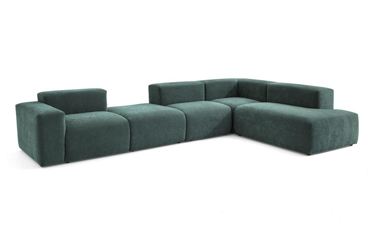 5-SITZER modulares Ecksofa HEAVEN SET 5 Rechts, Breite 380 cm Webstoff Dunkelgrün - Dunkelgrün/Schwarz, Holz/Kunststoff (245/380cm) - Muffo