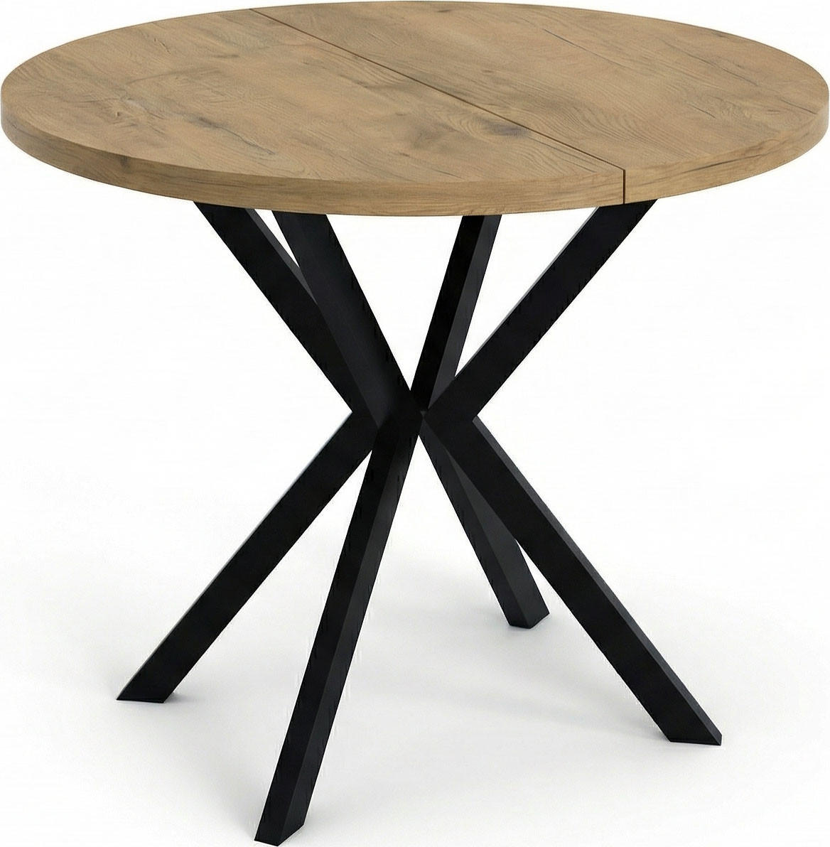 ESSTISCH Valeo runder ausziehbarer, Lancelot Eiche 120-200/120/76 cm - Eichefarben/Schwarz, Holzwerkstoff/Metall (120/120/76cm) - WFL GROUP