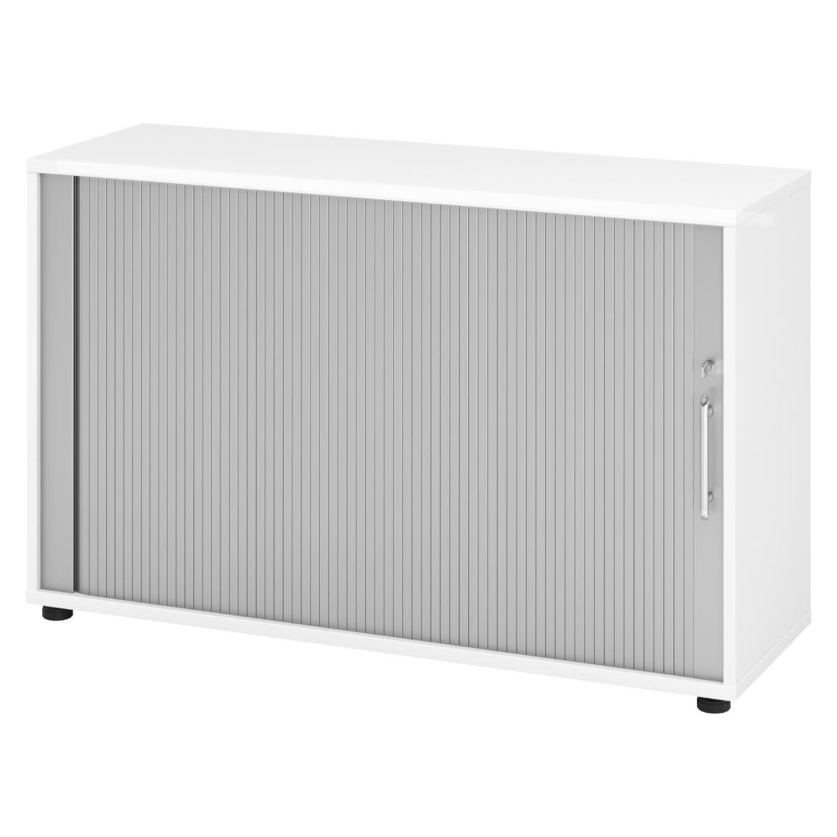 ROLLLADENSCHRANK - 2 Ordnerhöhen 40/120/74,8 cm in Weiß/Silberfarben Relinggriff (Kunststoff) - Silberfarben/Weiß, Holzwerkstoff (120/74.8/40cm) - bümö