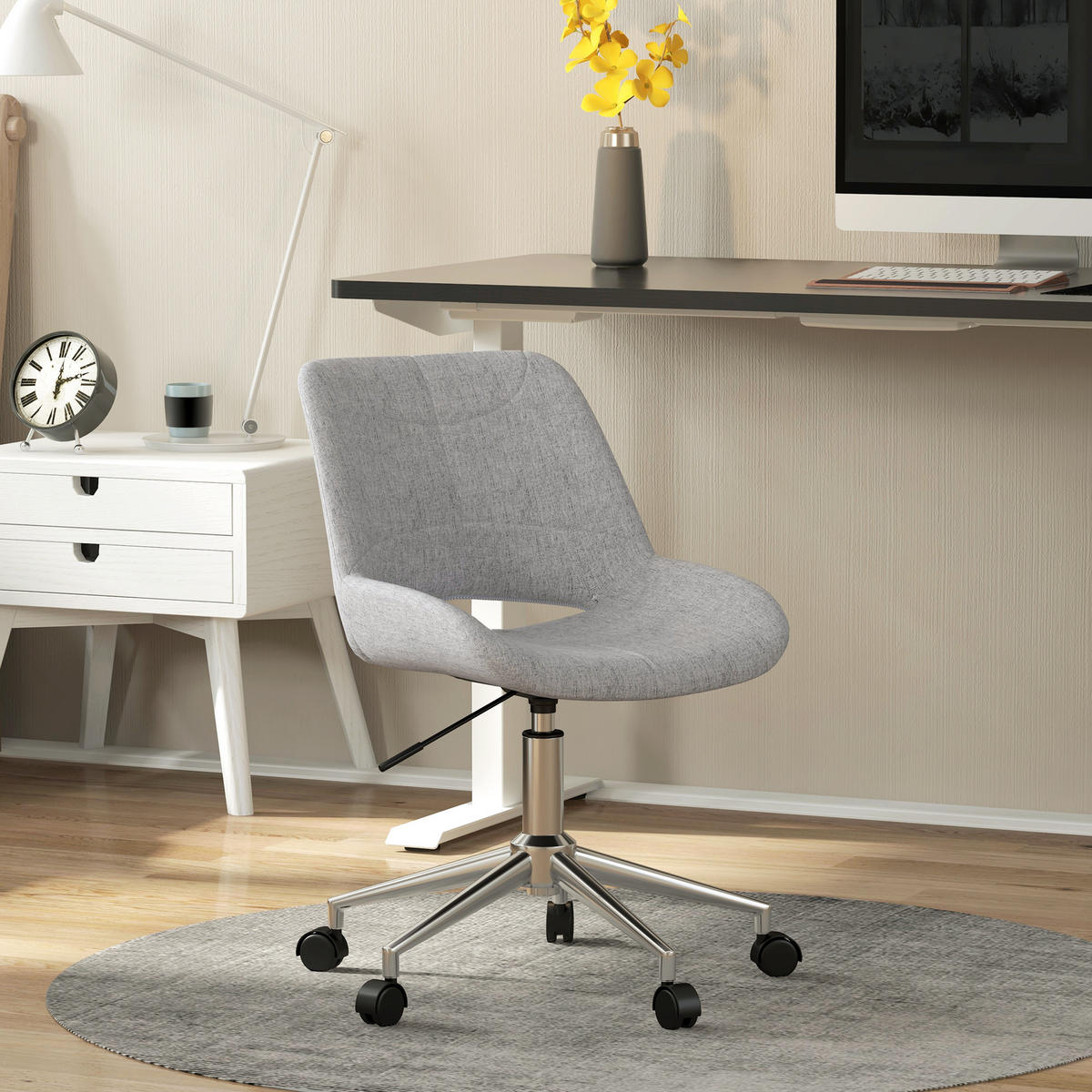 BÜROSTUHL, PC Stuhl, Metall, Hellgrau - Hellgrau, Kunststoff (56.5/73/49cm) - HOMCOM