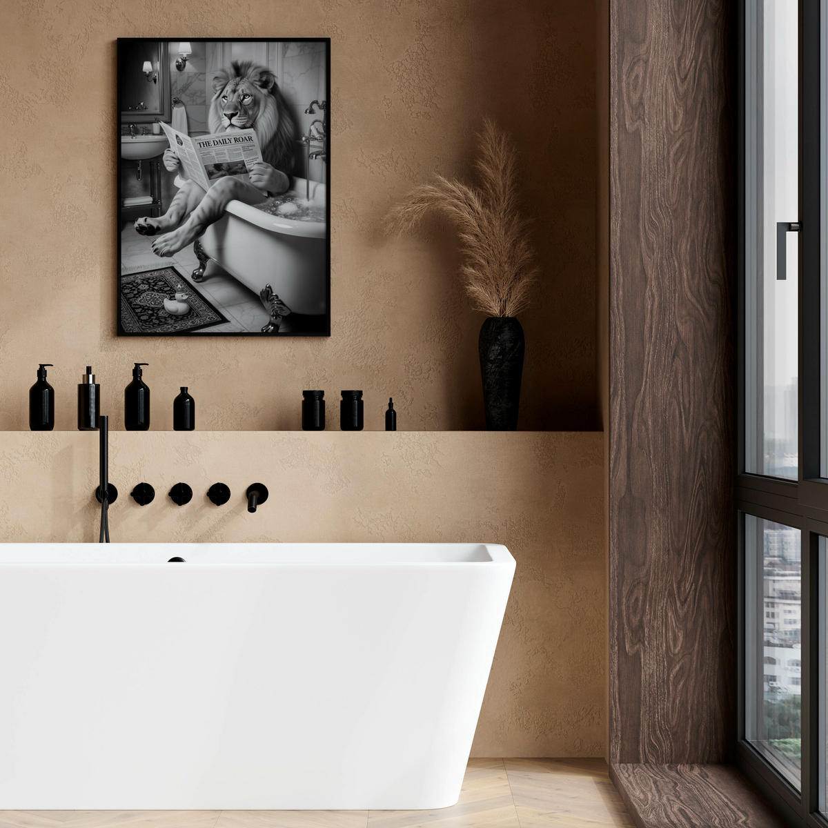 POSTER für Badezimmer WC LÖWE in Badewanne Zeitung Abstraktion 20x30cm - Schwarz/Weiß, Papier (20/30/1cm) - Muralo