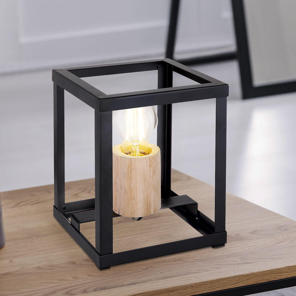 TISCHLEUCHTE Holz Schwarz-matt Natur - Schwarz, Holz (17/17/20cm)