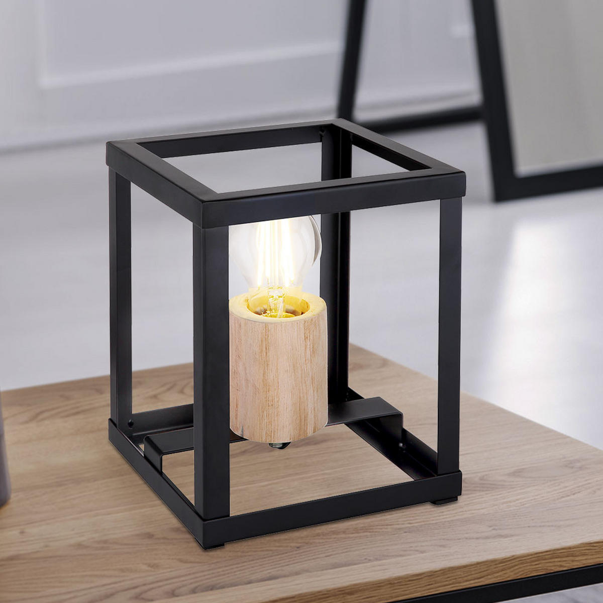 TISCHLEUCHTE Holz Schwarz-matt Natur - Schwarz, Holz (17/17/20cm)
