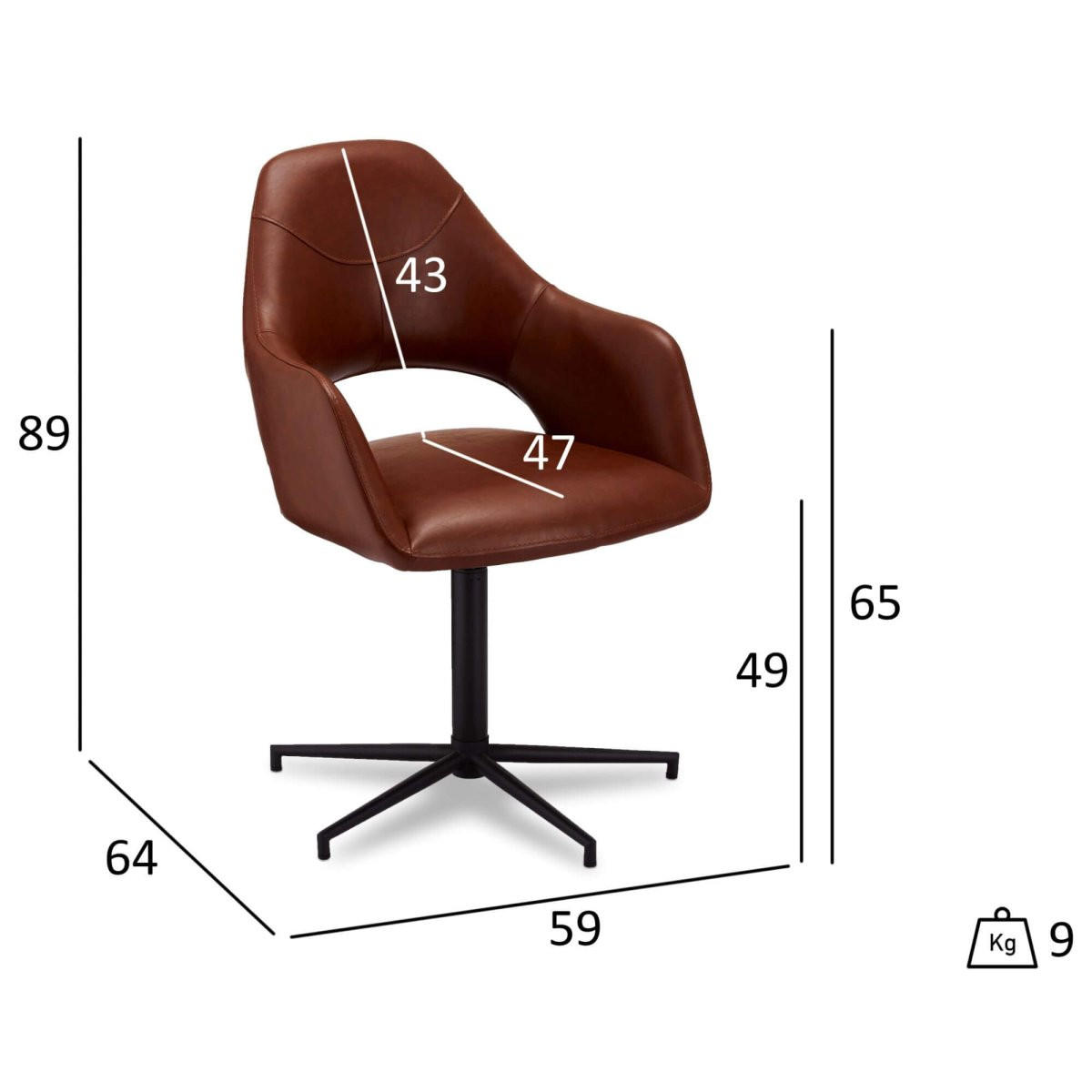 ARMLEHNSTUHL-SET 4 Stück in Kunstleder Cognacbraun - Schwarz/Braun, Textil/Metall (59/89/64cm) - Furnhouse