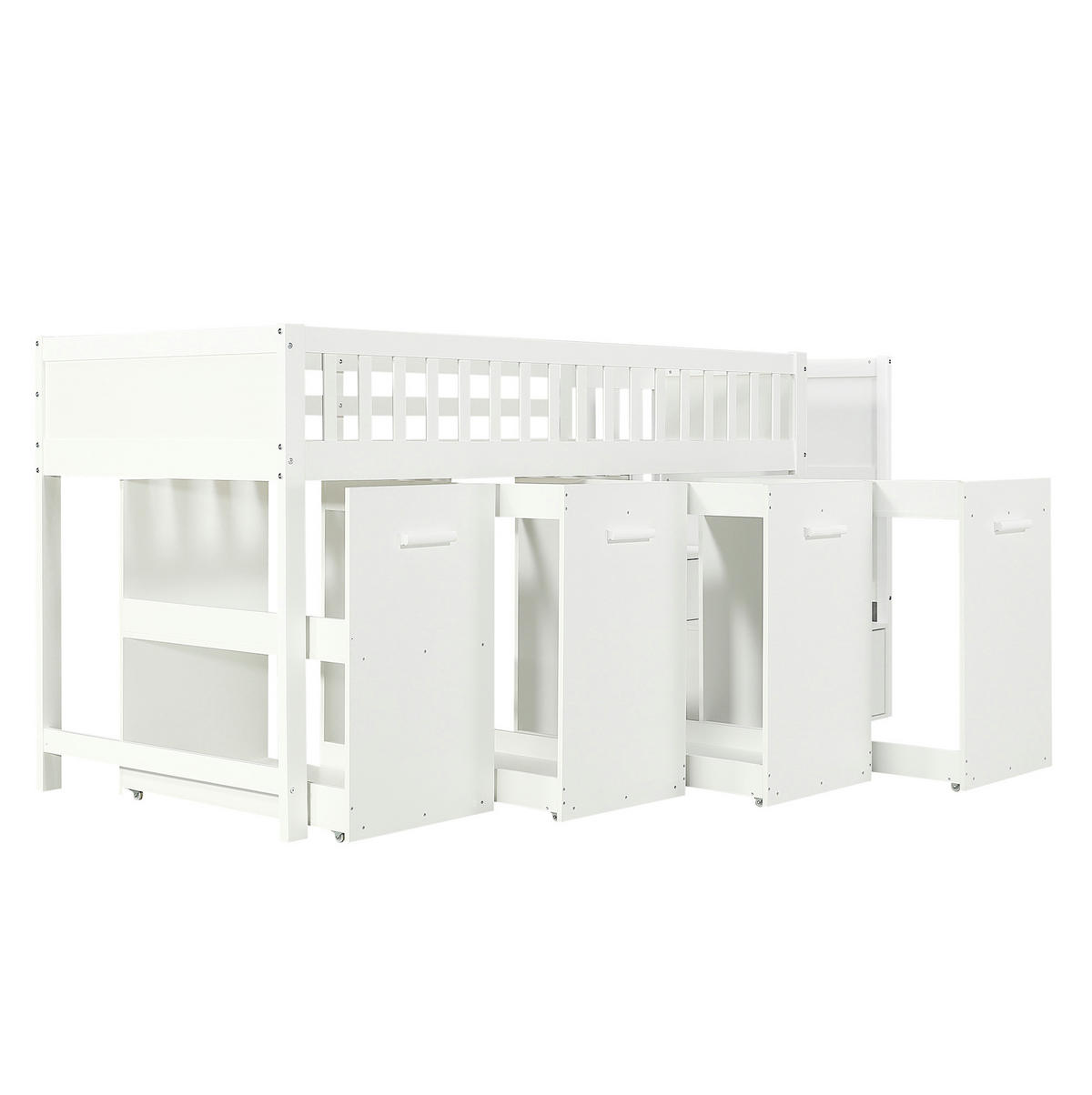 ETAGENBETT mit Schreibtisch, Kleiderschrank und Stauraumtreppe, Weiß, 90/200 cm - Weiß, Holz (90/200cm) - MIVRAY