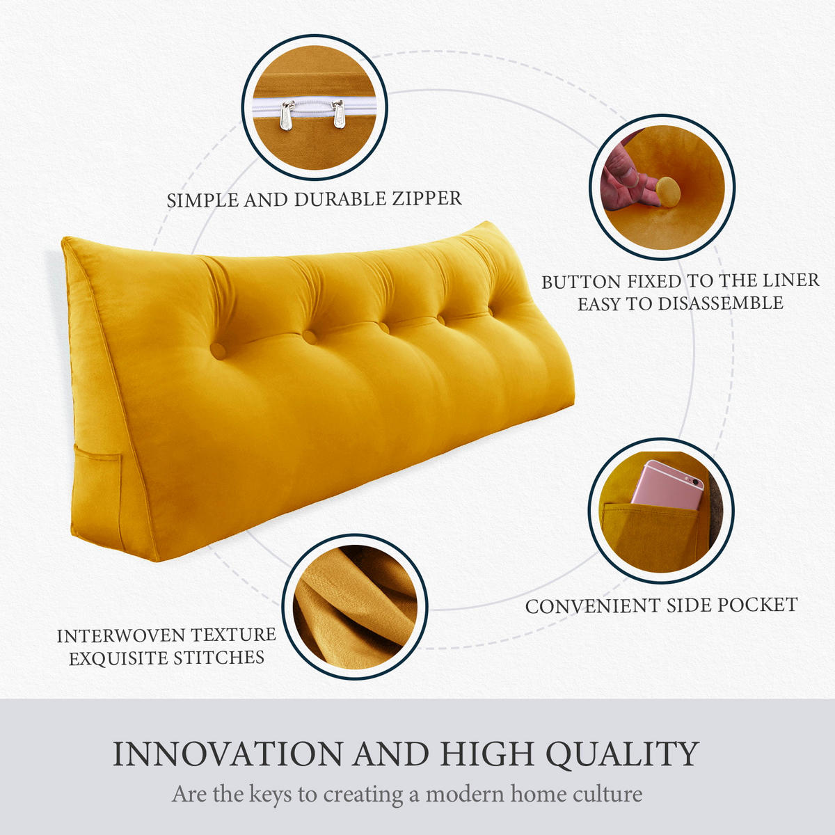 RÜCKENKISSEN für Bett Samt Gelb 160 cm - Gelb, Textil (50/160cm) - Vercart