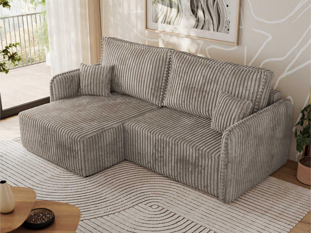 ECKSCHLAFSOFA MESTO L Hellbraun Cord - links - Hellbraun/Schwarz, Kunststoff/Textil (227/147cm) - MKS