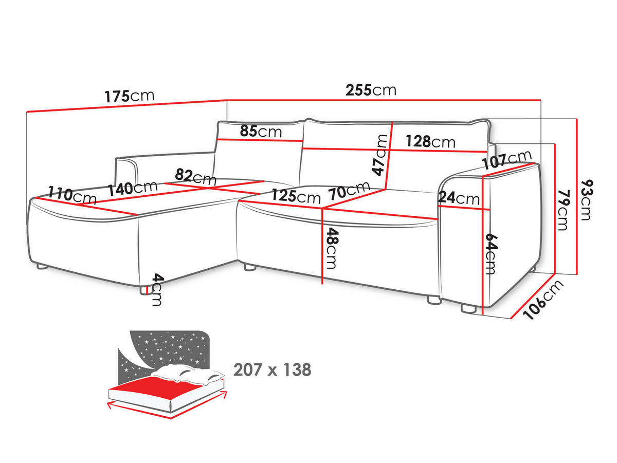 ECKSOFA Beliza, Seite: Links - Schwarz/Dunkelblau, Holz/Kunststoff (255/175cm) - MIRJAN24