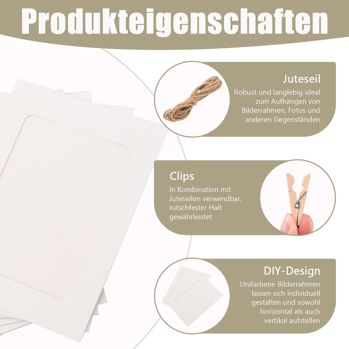 FOTOGIRLANDE 40 Fotos 11.5x15.5 cm mit Holzklammern DIY Wand Deko Hochzeit - Weiß, Karton (15.5/1/11.5cm)
