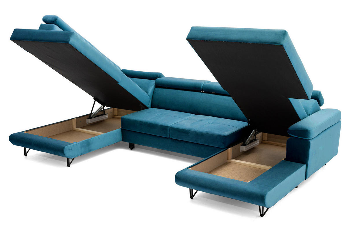 ECKSOFA U-Form JUNIOR U Links mit Schlaffunktion 128x254 Velours Smaragdgrün - Smaragdgrün/Schwarz, Holz/Textil (323/90/184cm) - Muffo
