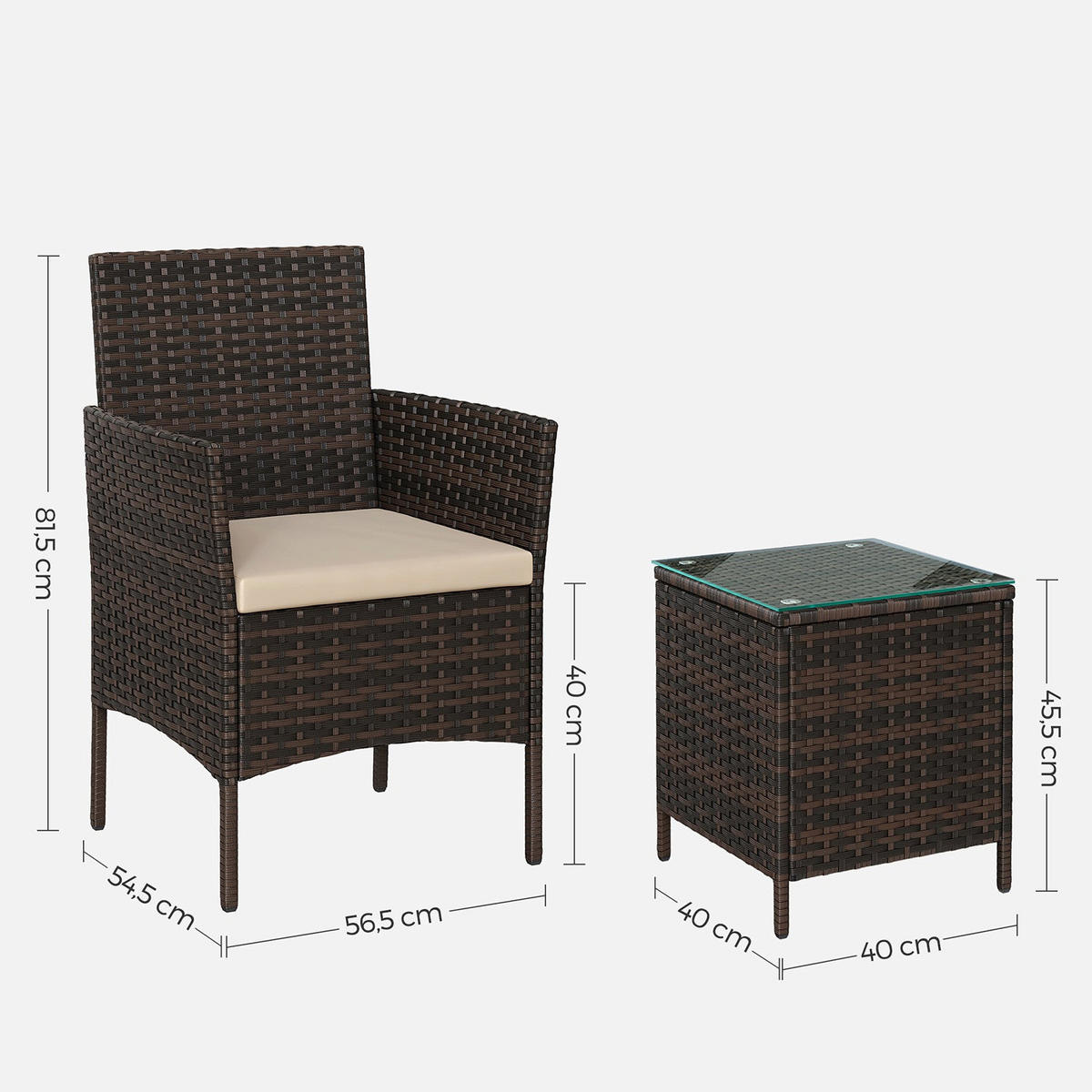 LOUNGE-SET GARTENMÖBEL-SET 3-TEILIG - Braun, Metall - Hansiro