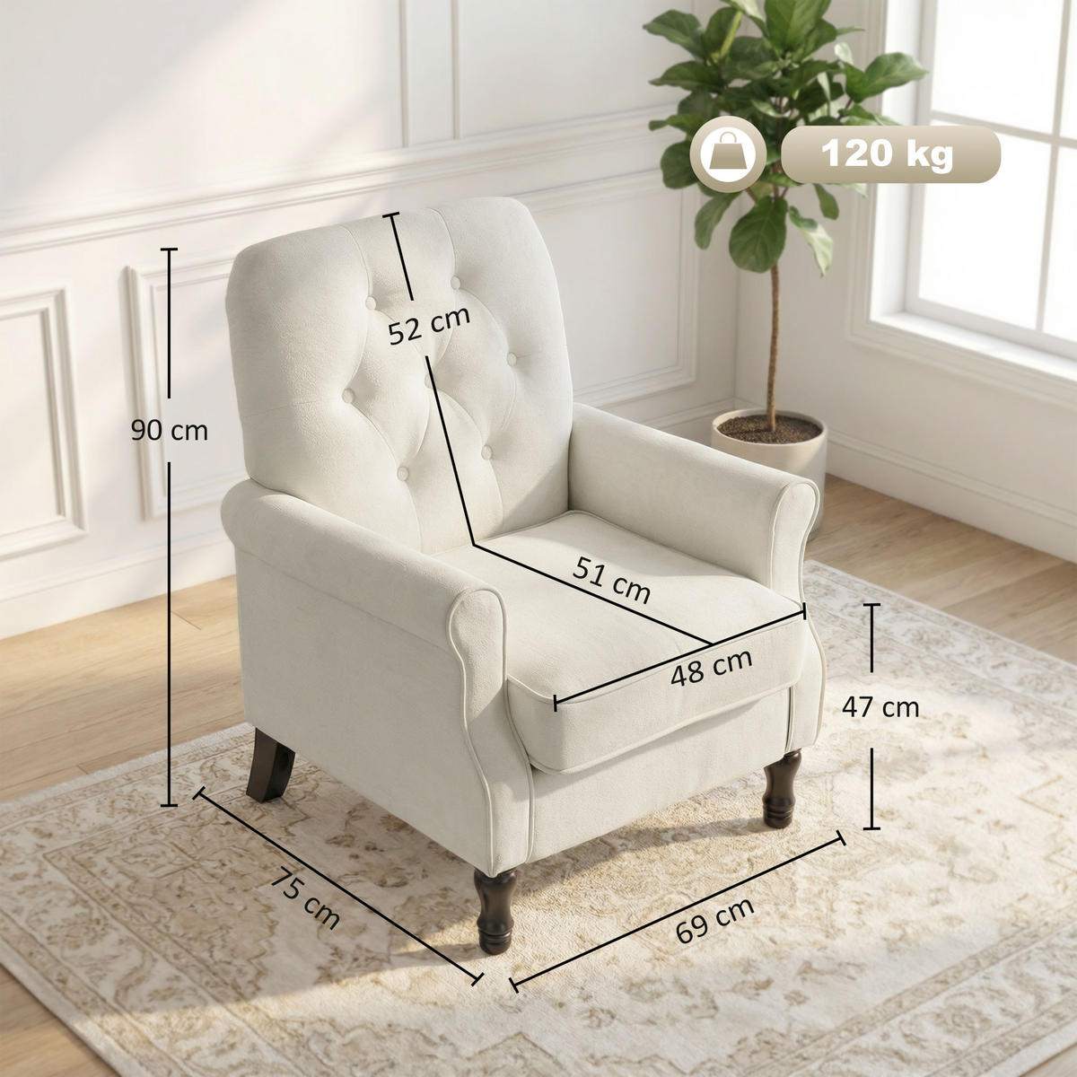 SESSEL DE-13537 mit dicker Polsterung und Federkern Creme - Creme, Textil (69/90/75cm) - ComfortXL