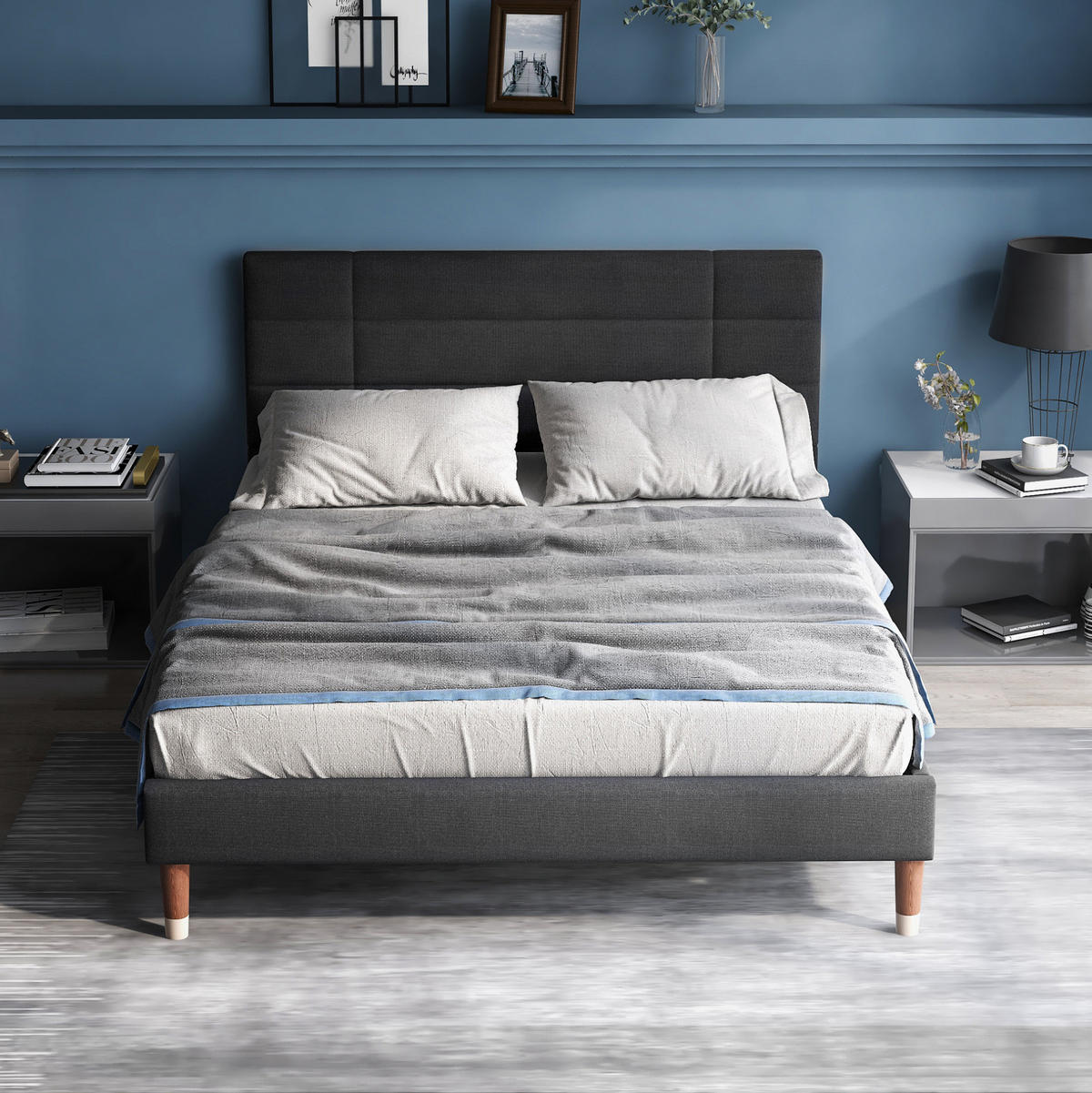 POLSTERBETT 140/200 cm grau aus Massivholz mit Matratze und Lattenrost - Grau, Holzwerkstoff (140/200cm) - OKWISH