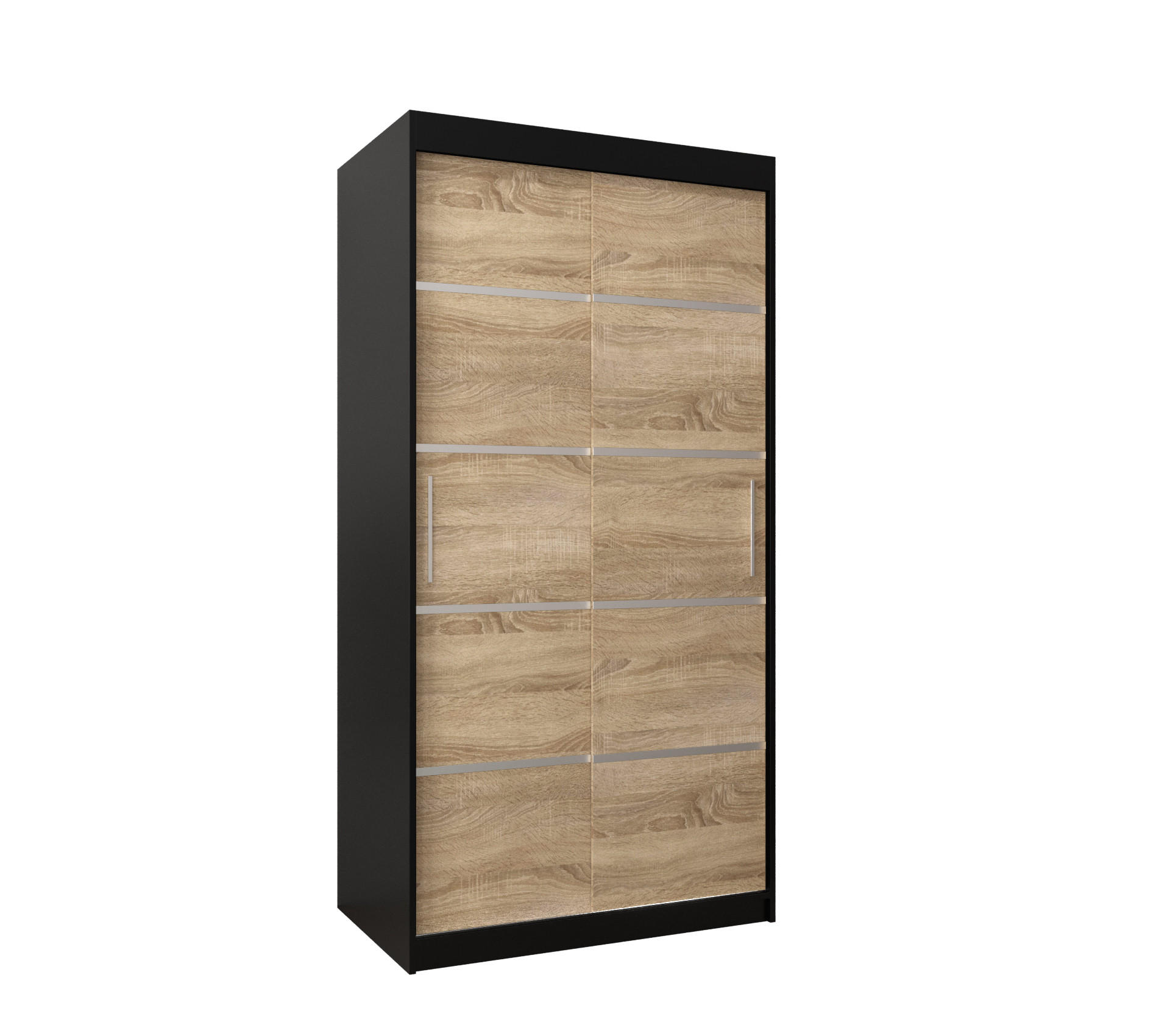 Abiks Möbel Schwebetürenschrank Schwarz, Sonoma Eiche, Silber 100x200x62 cm