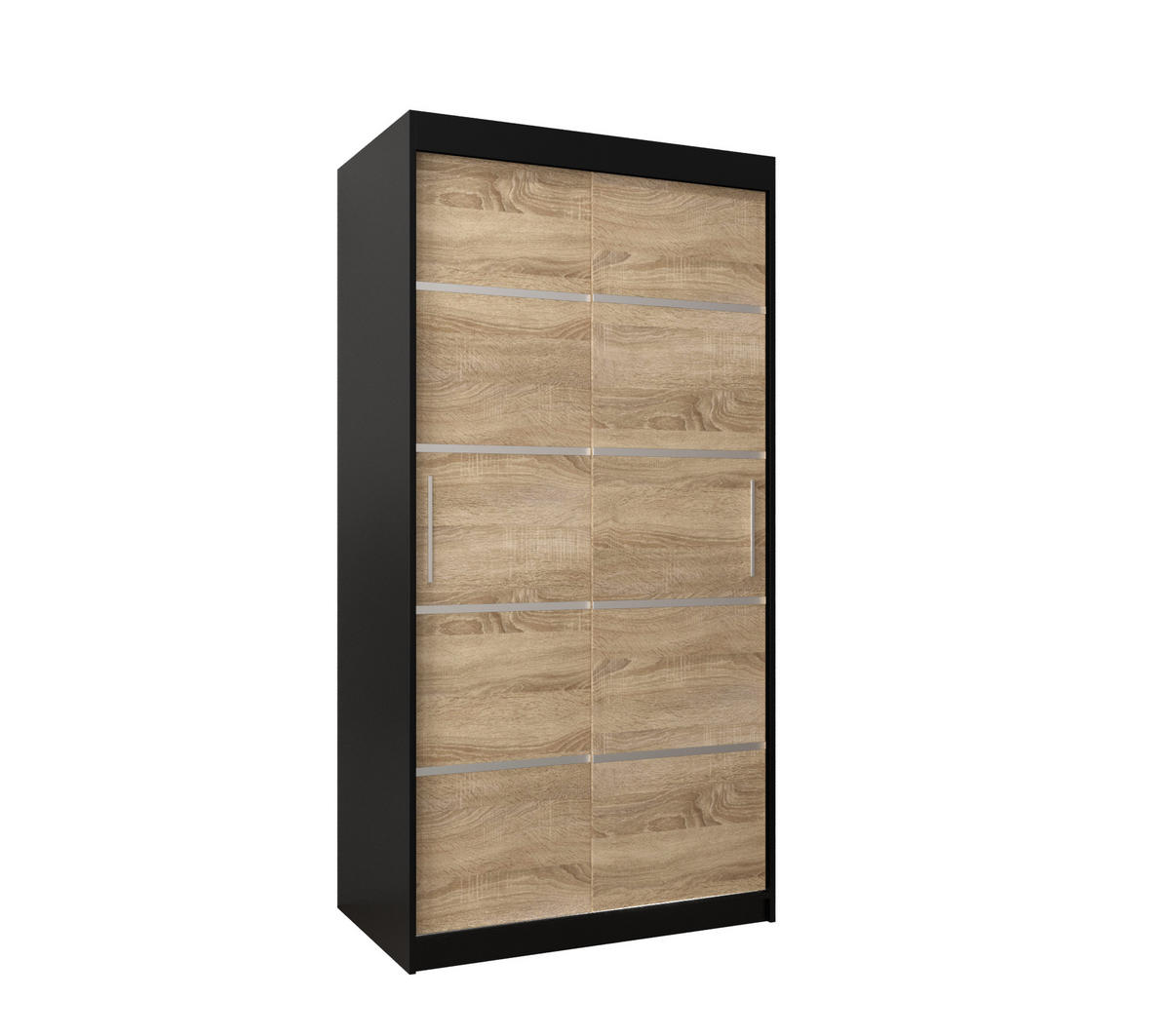 SCHWEBETÜRENSCHRANK 200/100/62 2-türig - Silberfarben/Schwarz, Holz/Kunststoff (100/200/62cm) - Abiks Möbel