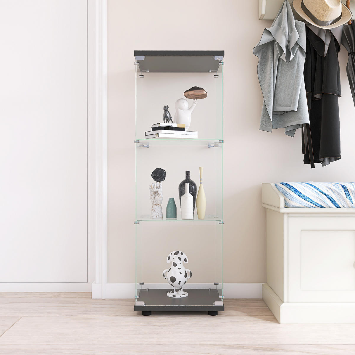 GLASVITRINE 36x42x125 cm abschließbar 3 Ablagen schwarz - Schwarz, Holz (43/126/37cm) - LEBENLANG