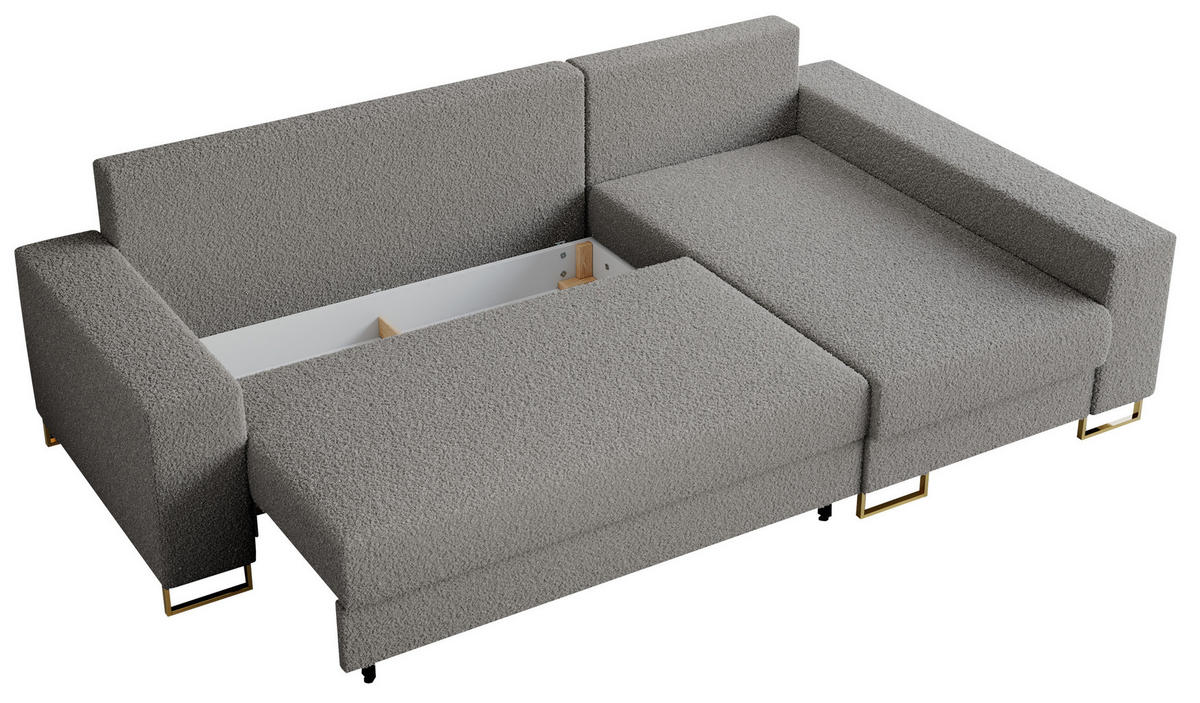 ECKSOFA Dorian Boucle Hellgrau - Goldfarben/Hellgrau, Textil/Metall (242/138cm) - MKS
