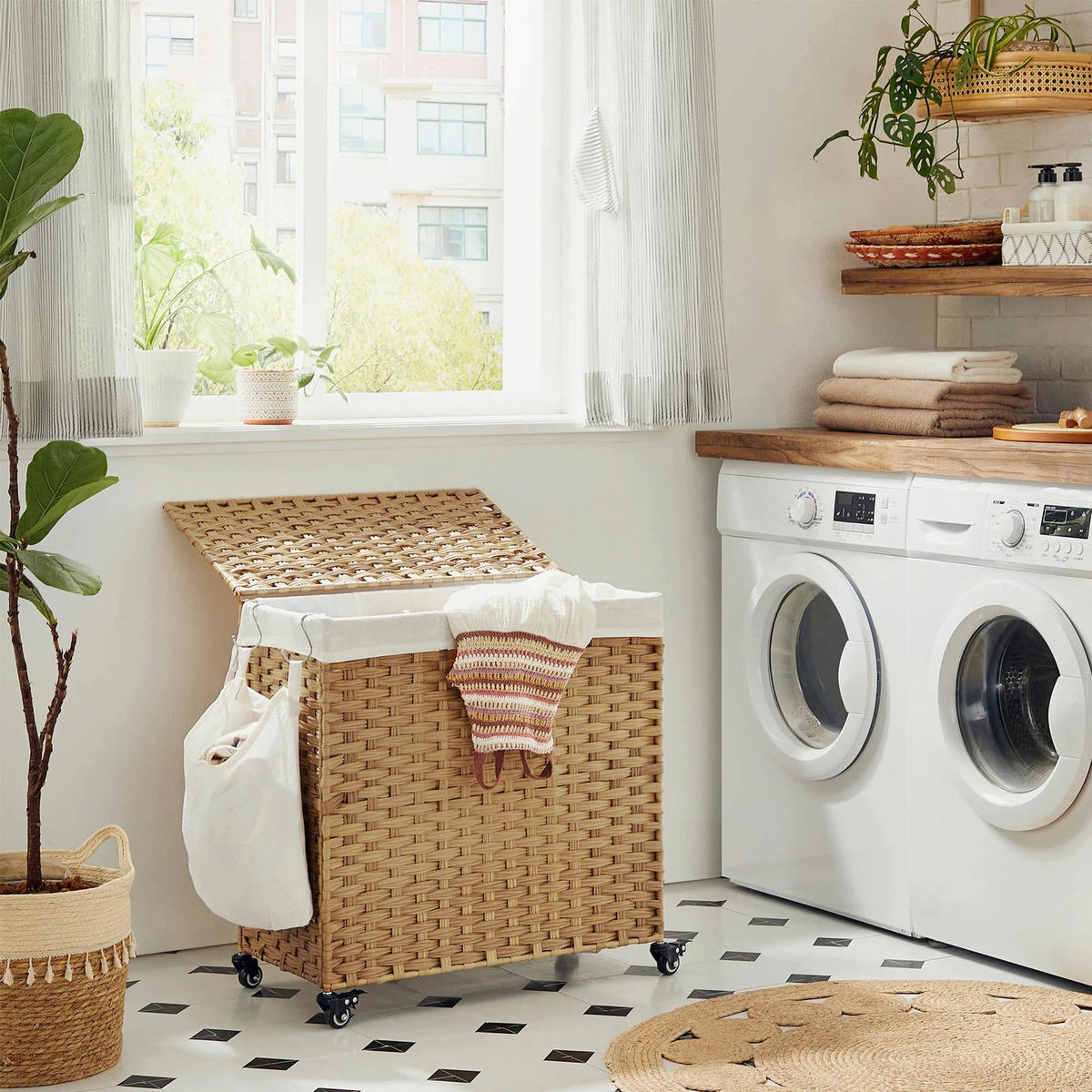 WÄSCHEKORB - Eukalyptusholzfarben, Kunststoff (33/60/66cm) - Hansiro