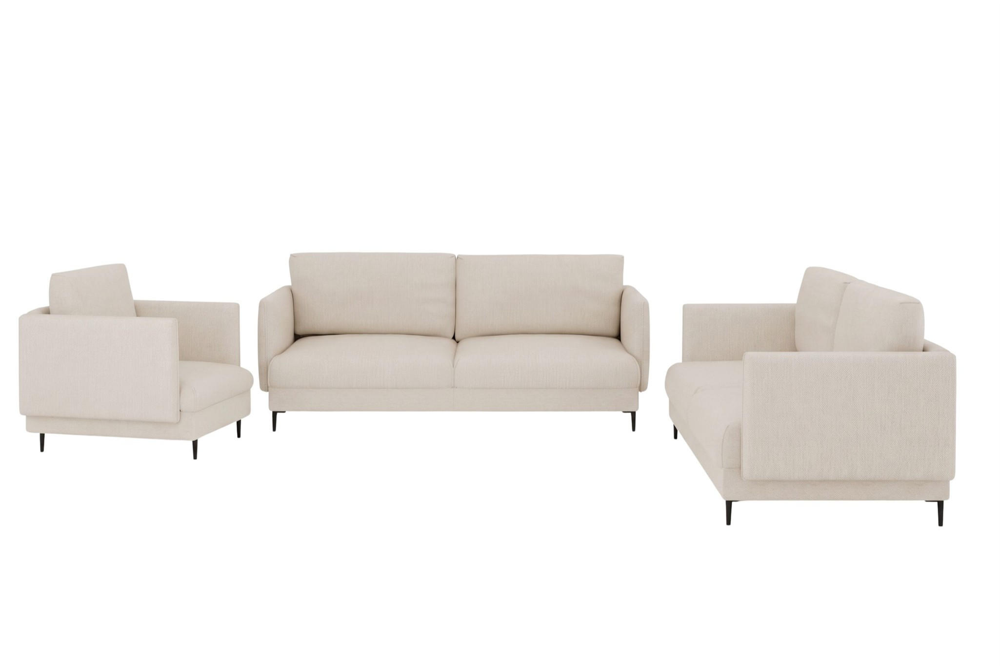 SOFASET Helmer 3-2-1 In Stoff Vibe - Creme, Holzwerkstoff/Textil (226/95/95cm) - Fun Möbel