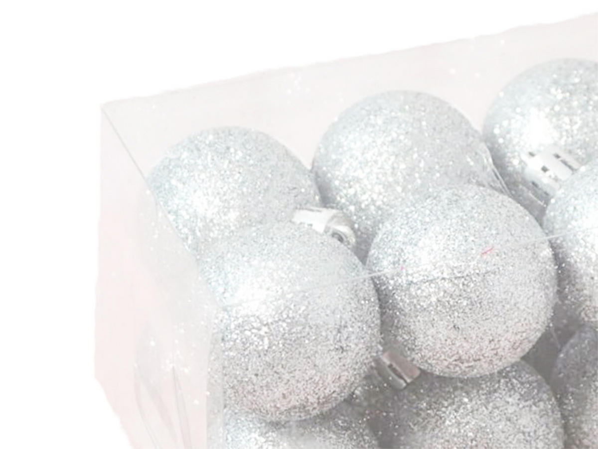 WEIHNACHTSORNAMENTE 12er-Set Ornamente silber mit Glitzer 4 cm - Silberfarben, Kunststoff (4/4/4cm) - LAALU